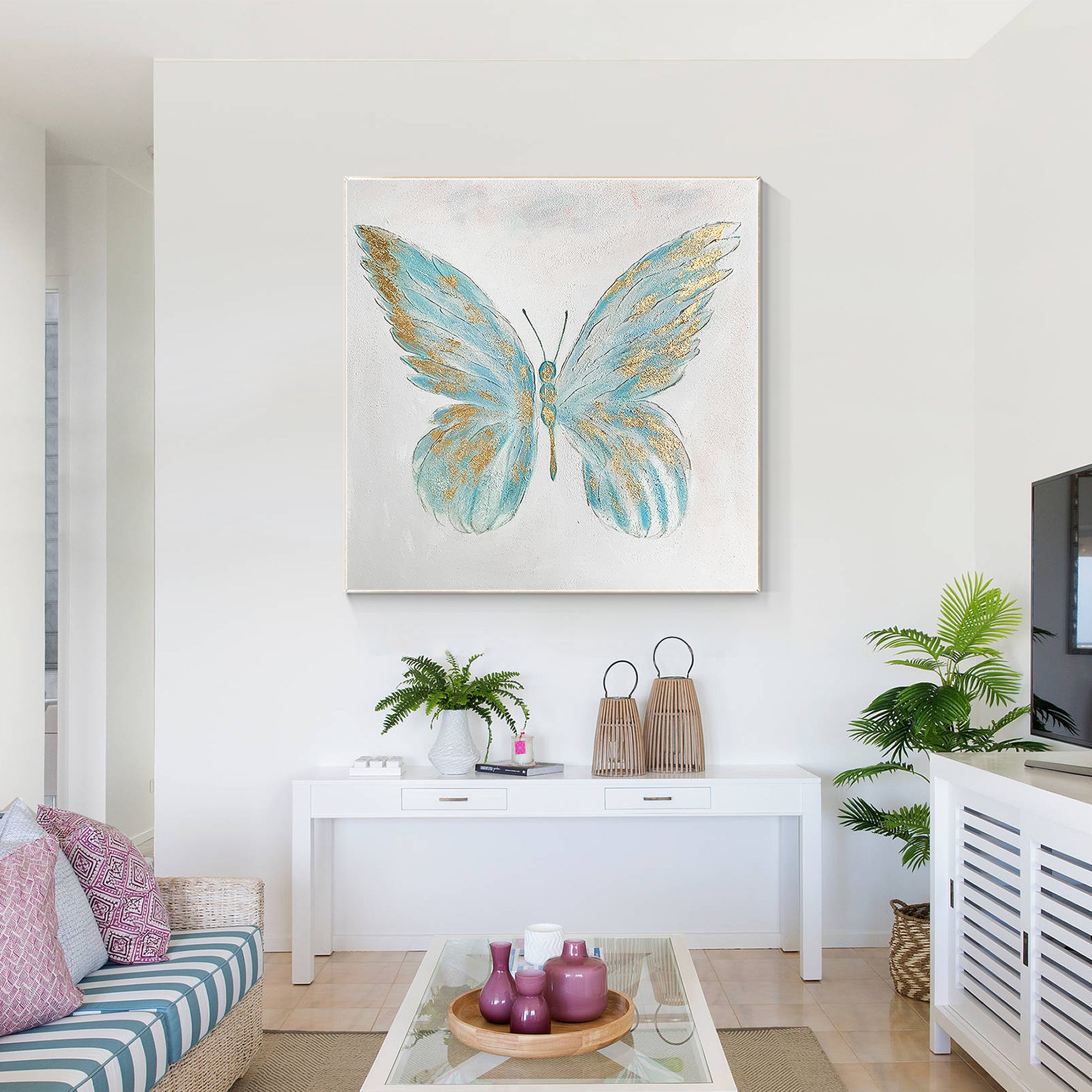 Modern Minimalist Golden Butterfly Oil Painting