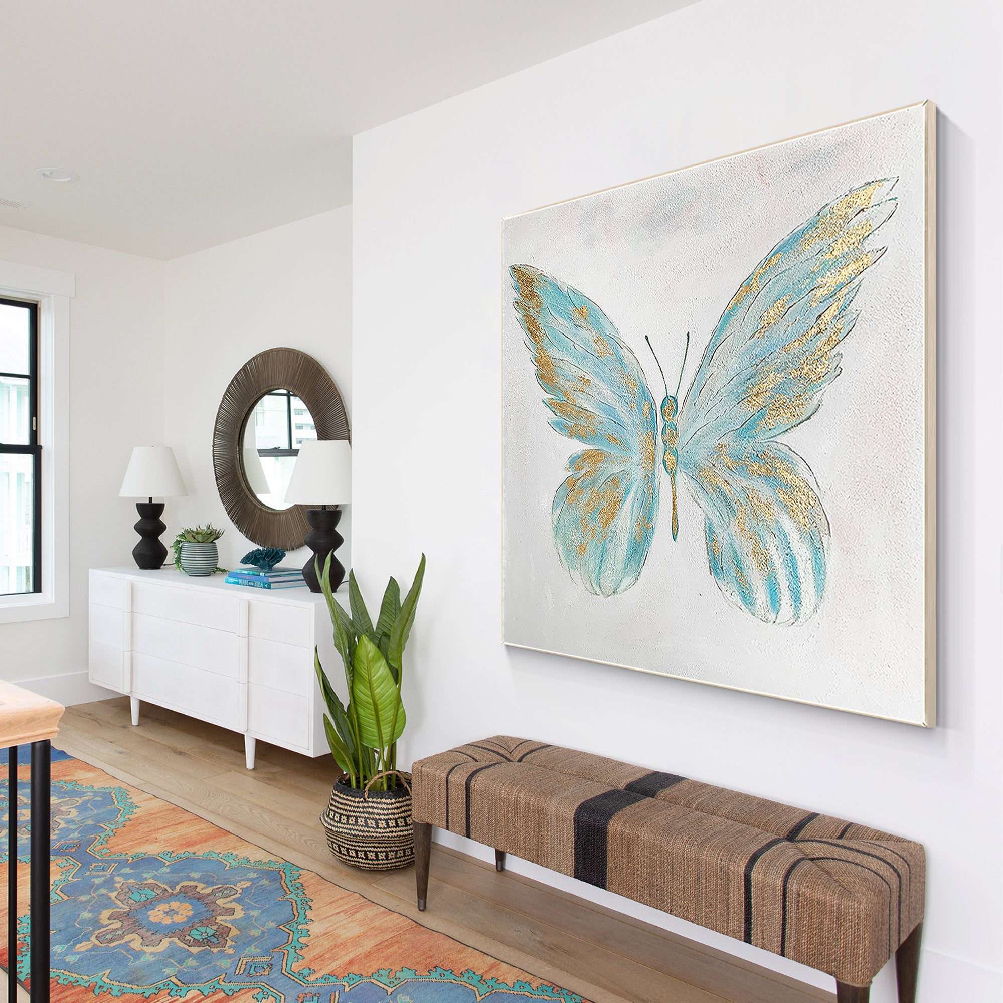 Modern Minimalist Golden Butterfly Oil Painting