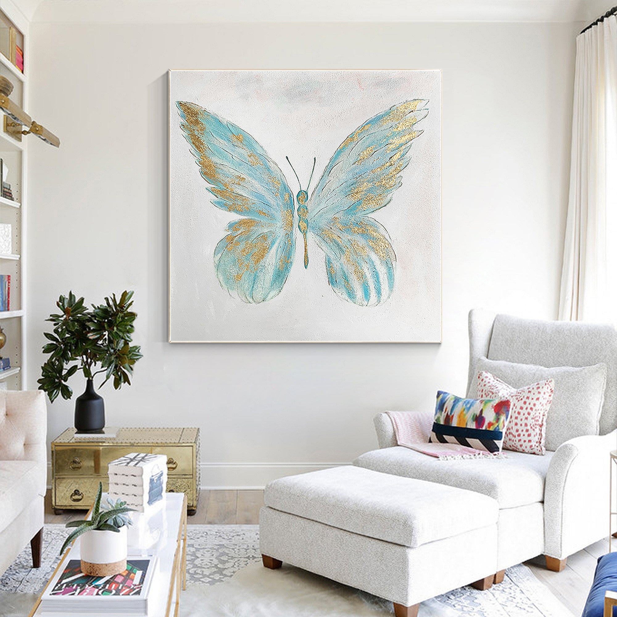 Modern Minimalist Golden Butterfly Oil Painting