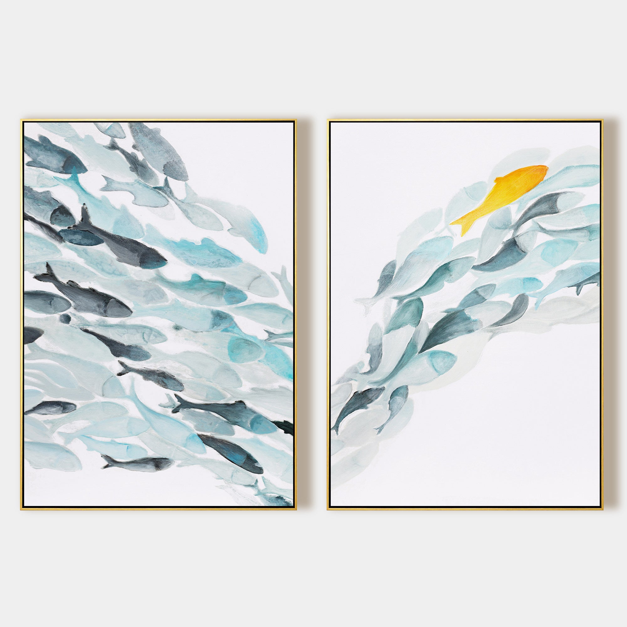 Set of 2 School Of Fish Oil Painting on Canvas