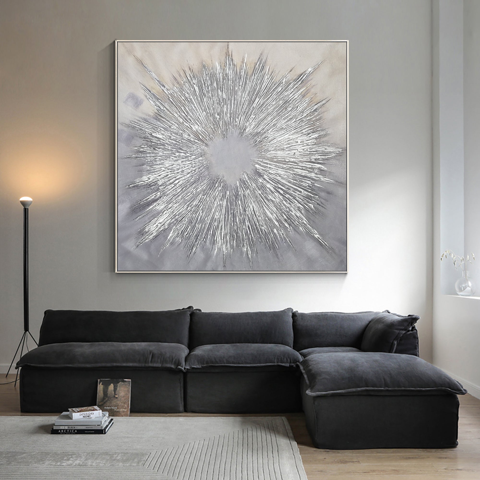 Abstract Hand-painted "Silver Light" 3D texture Oil Painting