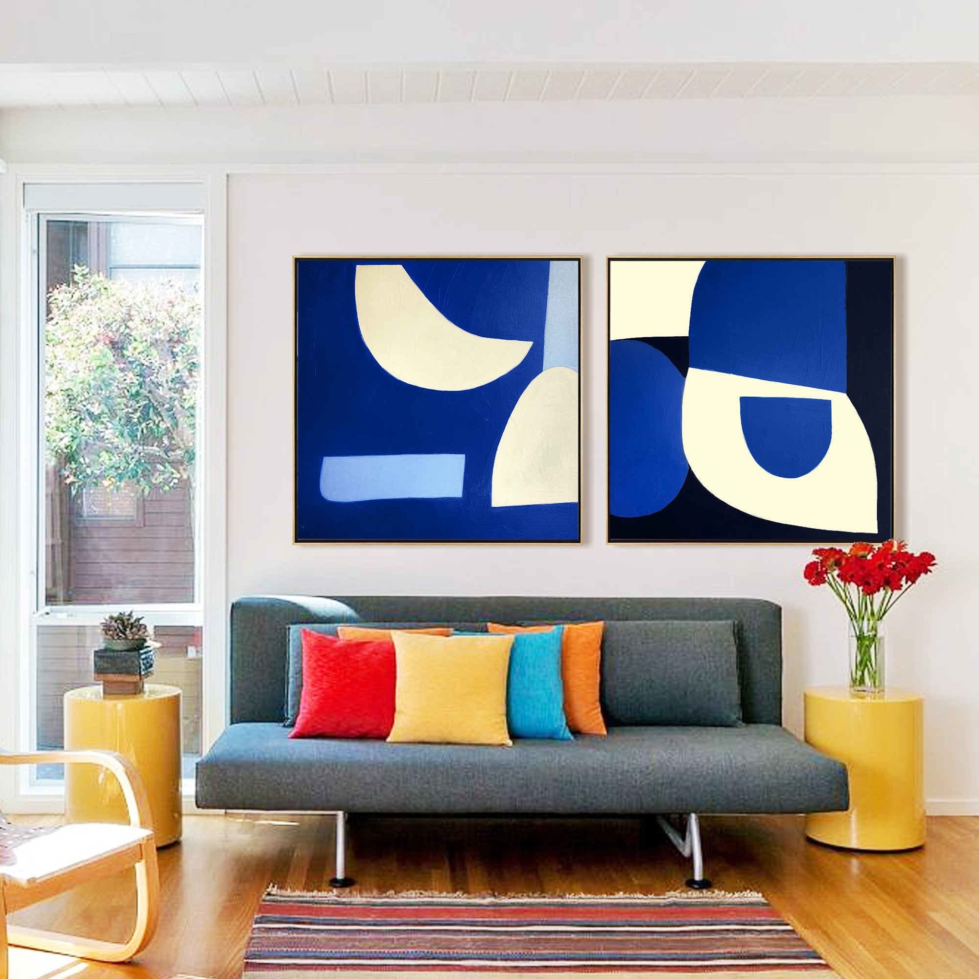 Navy Blue geometric abstract painting