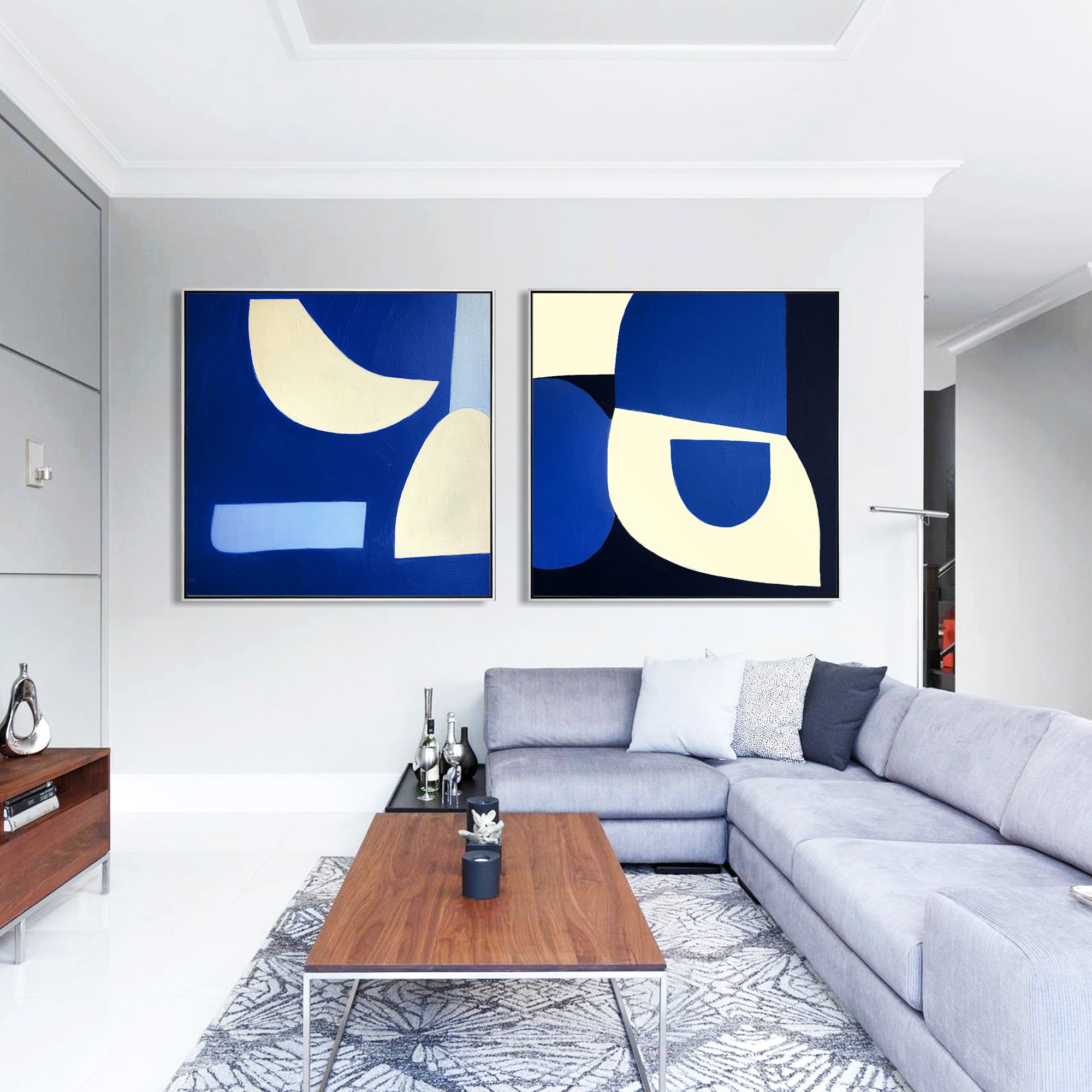 Navy Blue geometric abstract painting