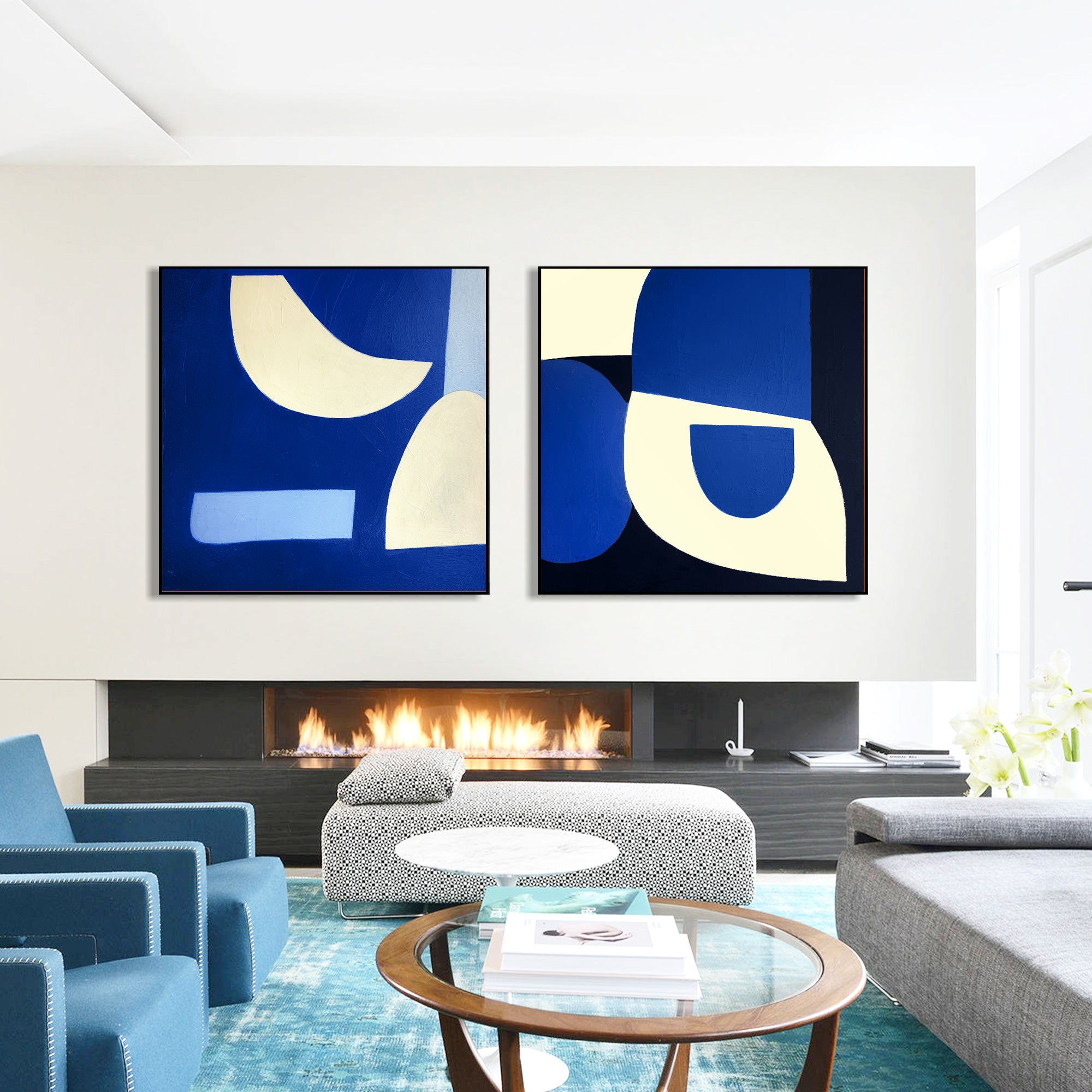 Navy Blue geometric abstract painting