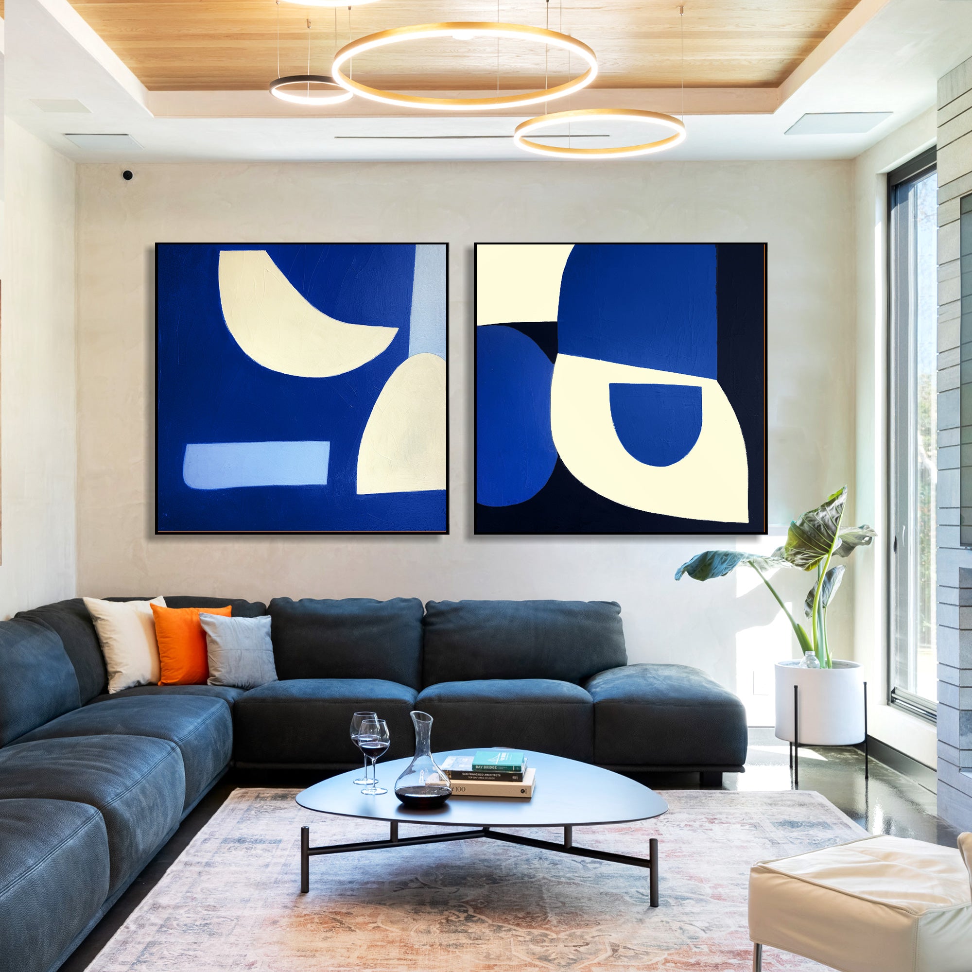 Navy Blue geometric abstract painting