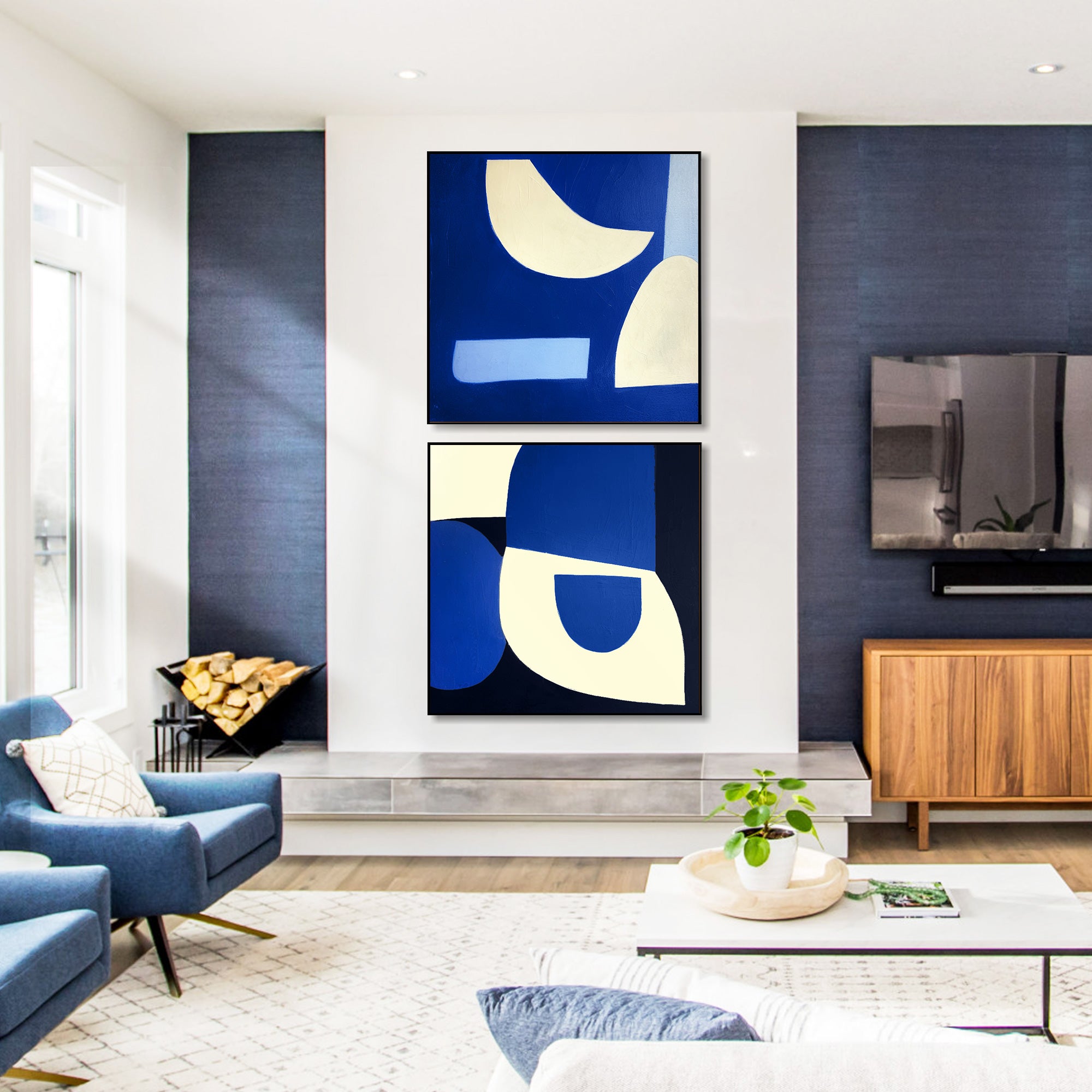 Navy Blue geometric abstract painting