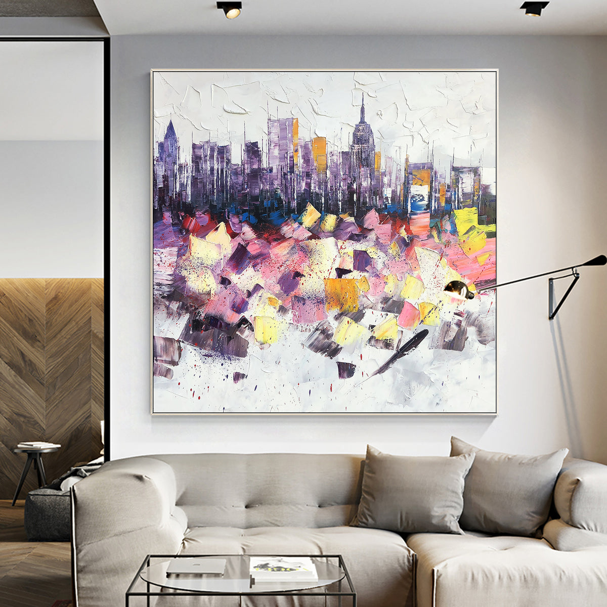 New York City Skyline Oil Painting – Modern Urban Wall Art