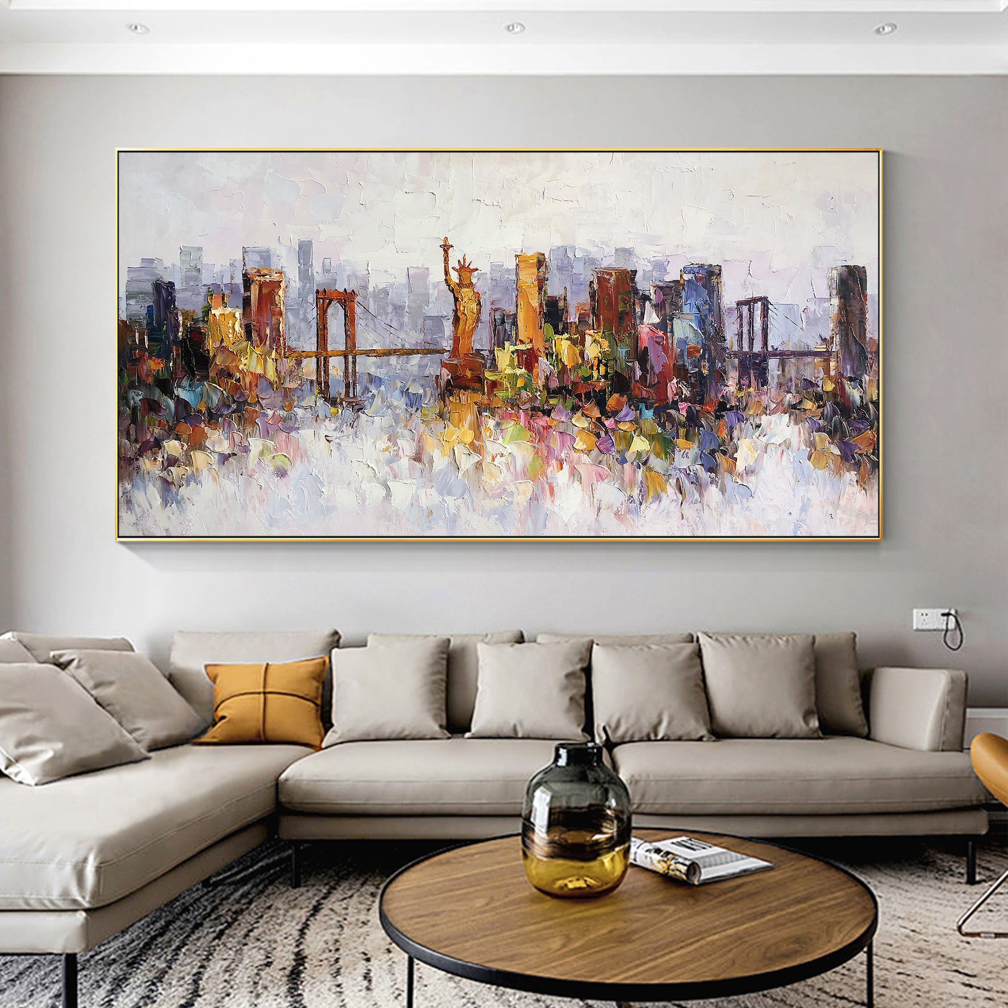 Textured oil painting of New York city skyline