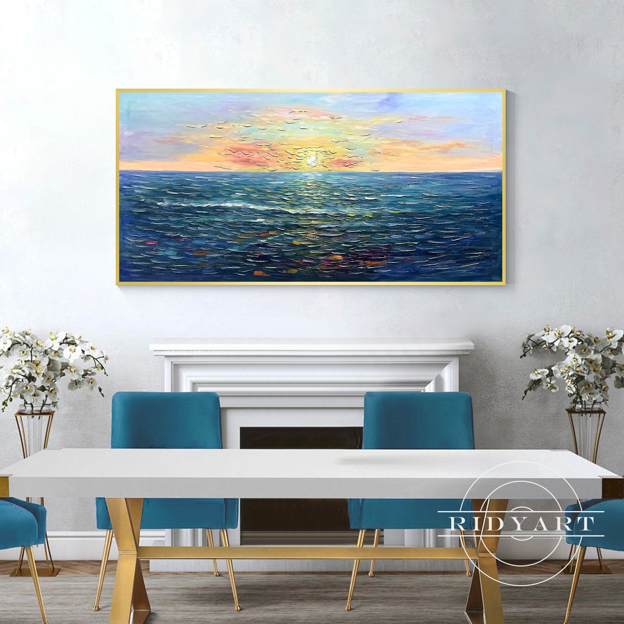 Wandkunst „Gold Mountain“ in Marineblau