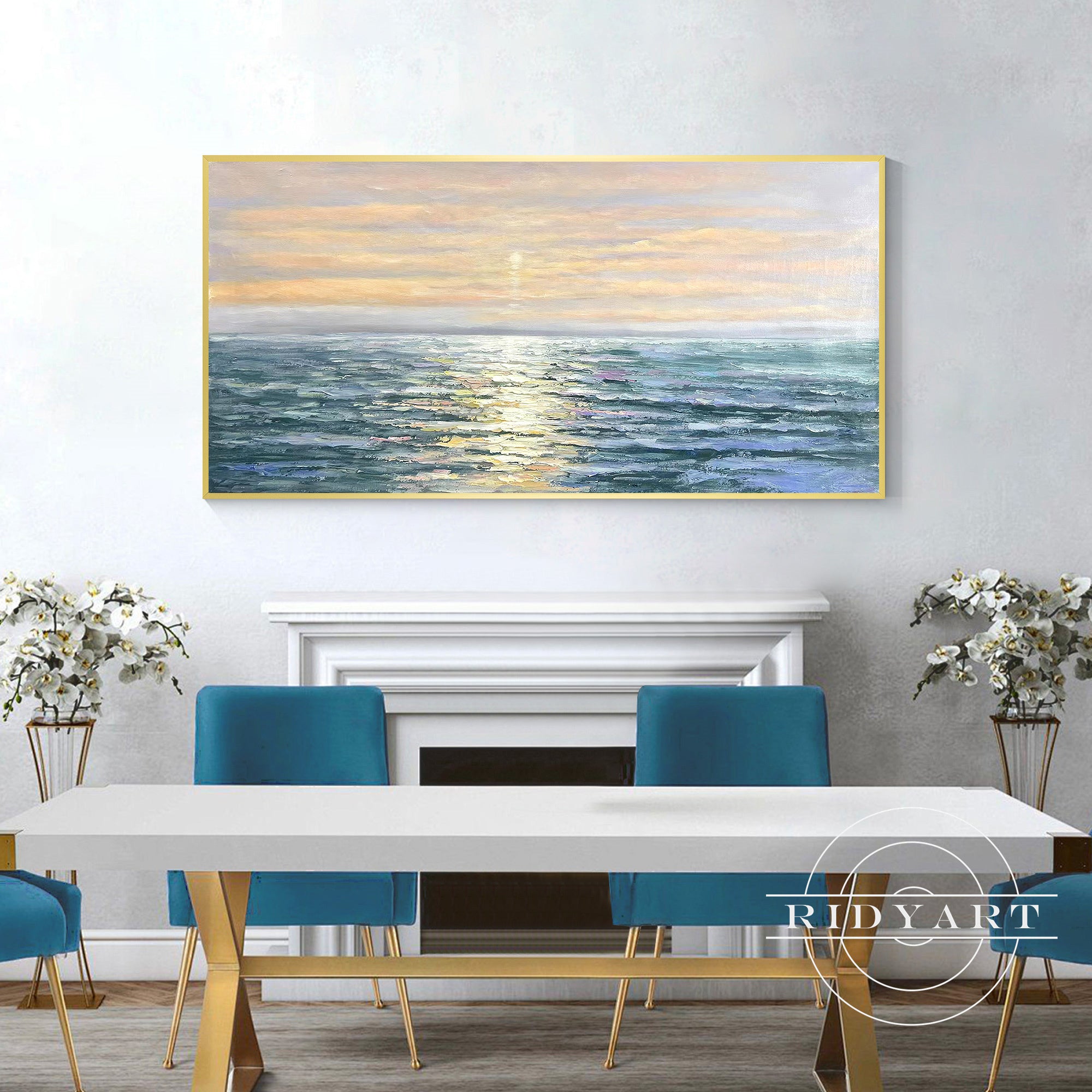 Wandkunst „Gold Mountain“ in Marineblau