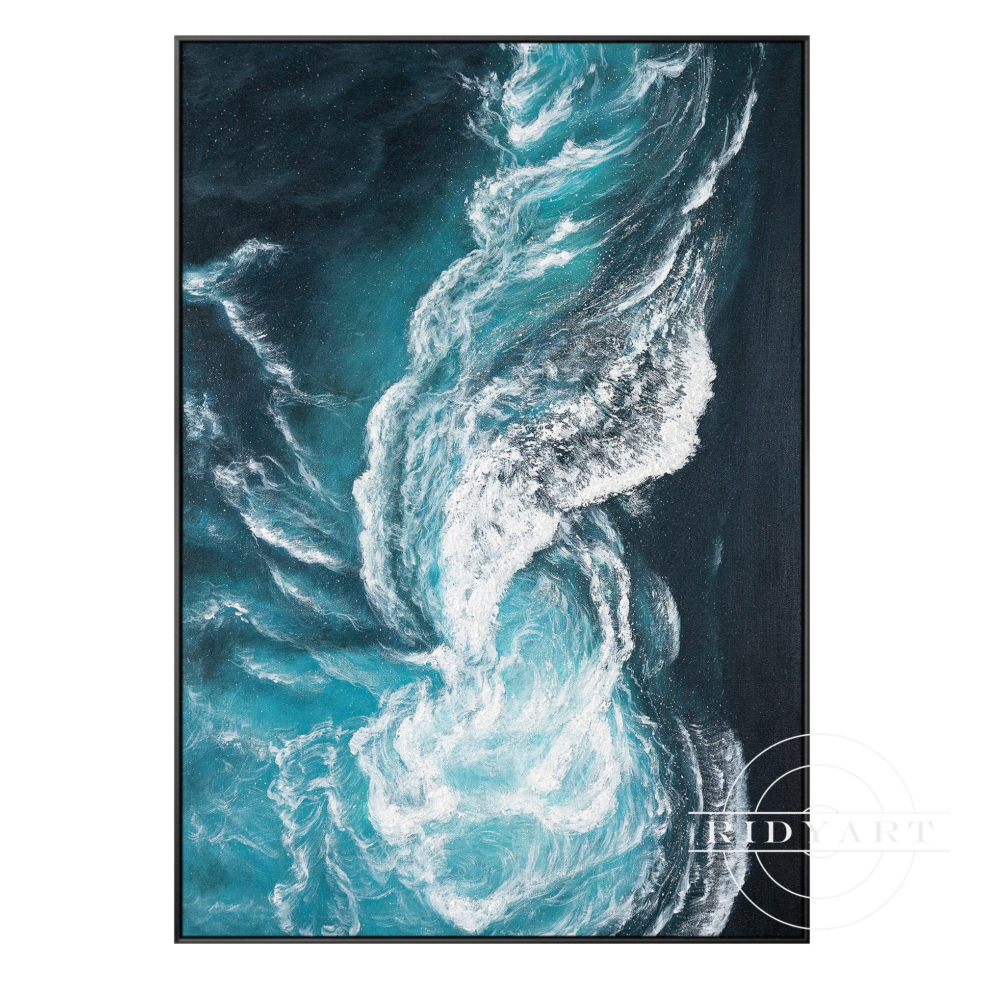 Ocean Wave Abstract Canvas Wall Art - Teal & White