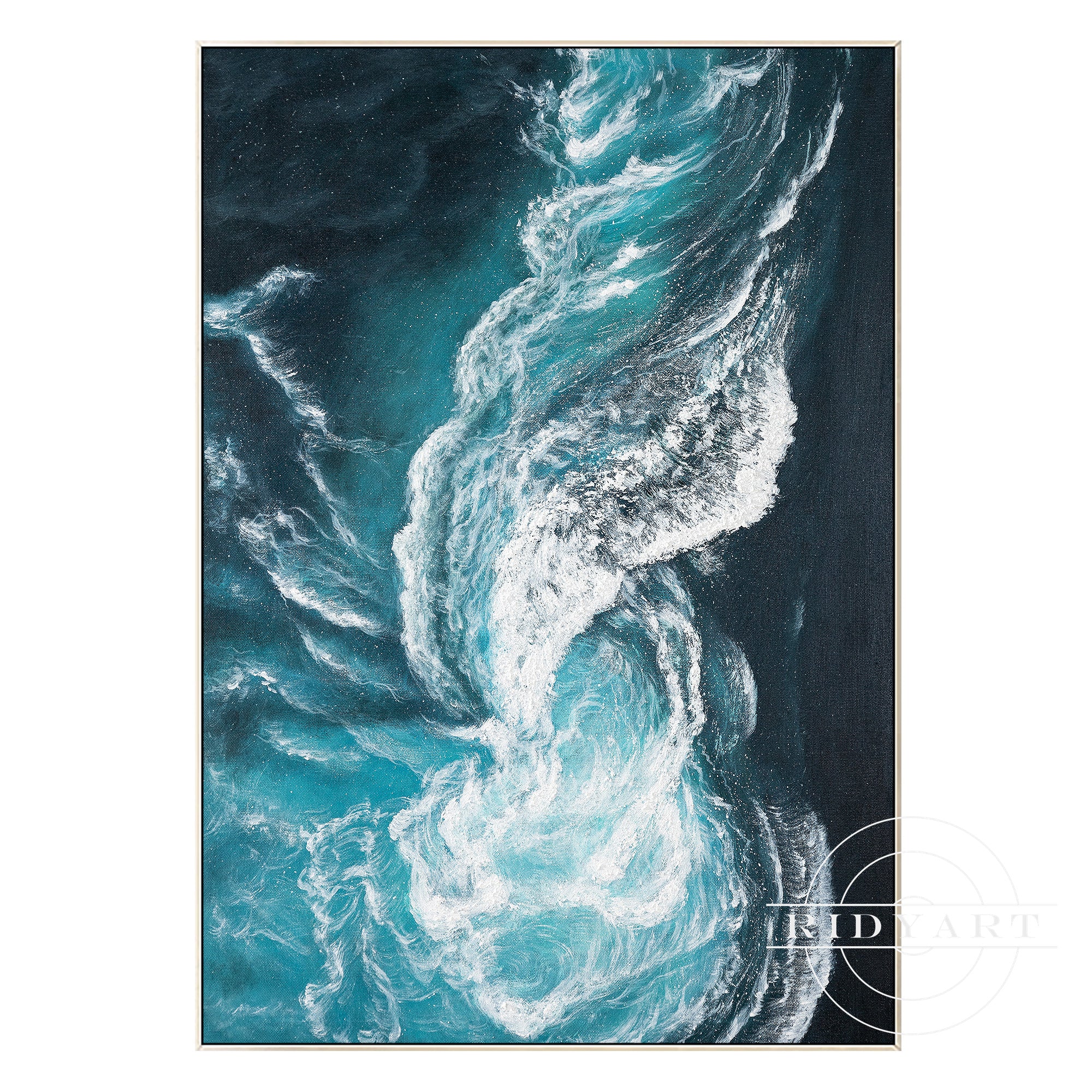Ocean Wave Abstract Canvas Wall Art - Teal & White