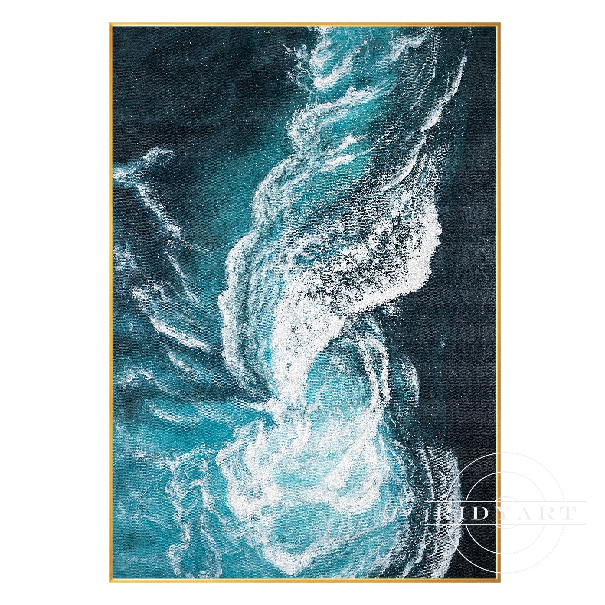 Ocean Wave Abstract Canvas Wall Art - Teal & White