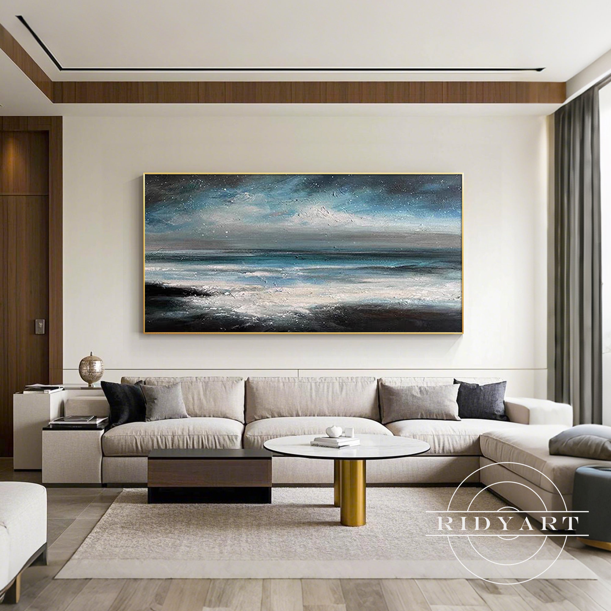 Wandkunst „Gold Mountain“ in Marineblau