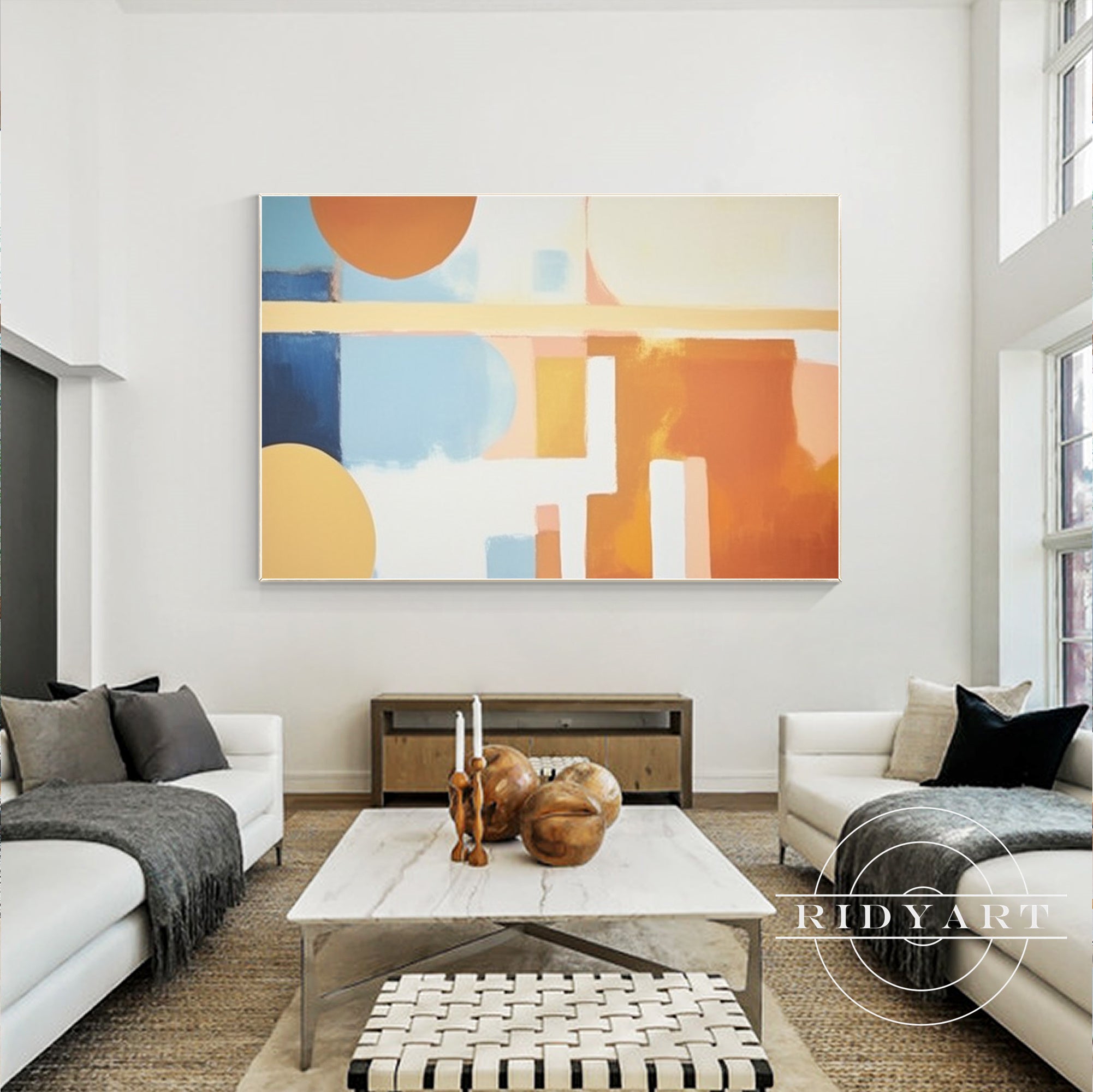 Orange Geometric Abstract Color Block Painting Wall Art