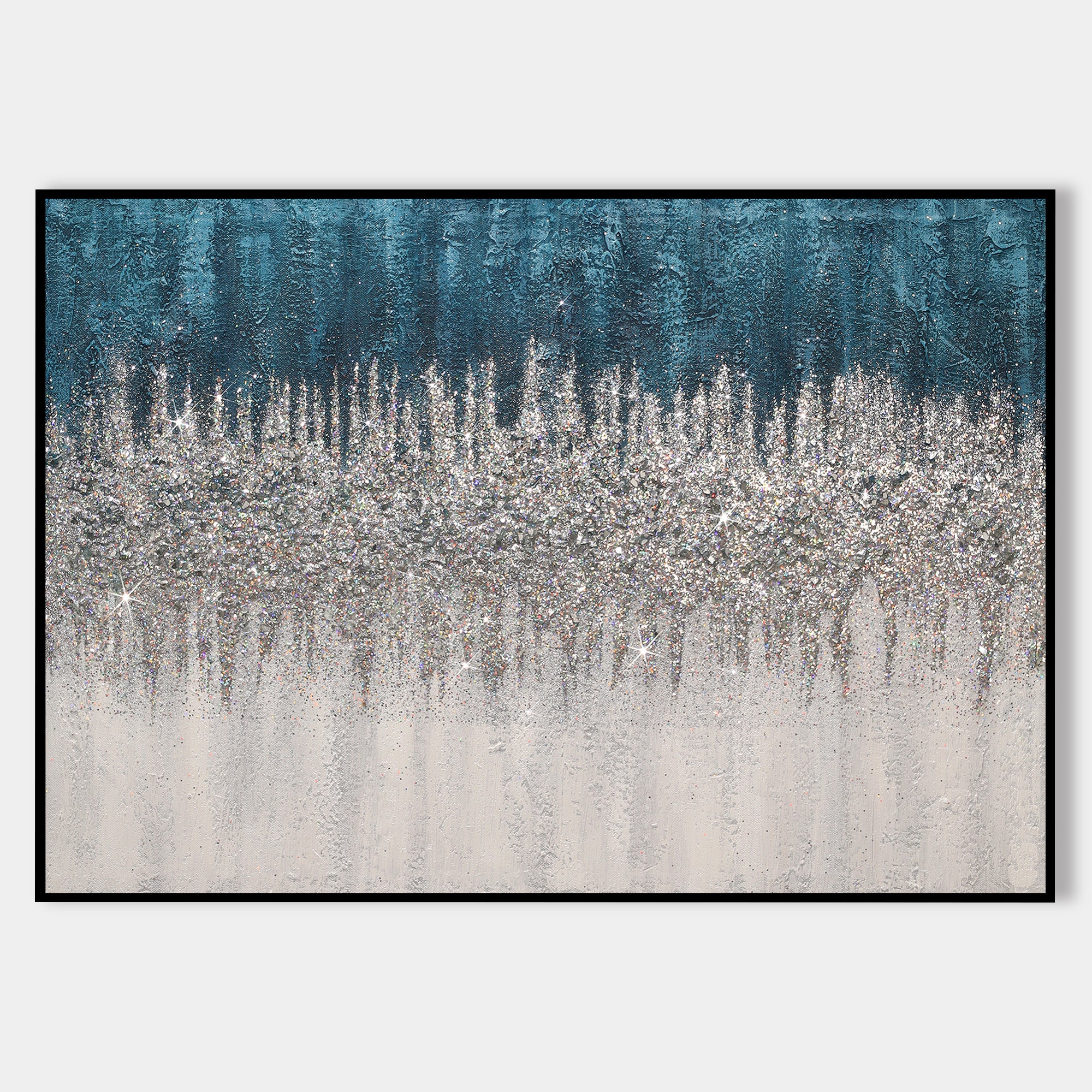 Original Abstract Blue Silver White Glitter Frame Wall Art