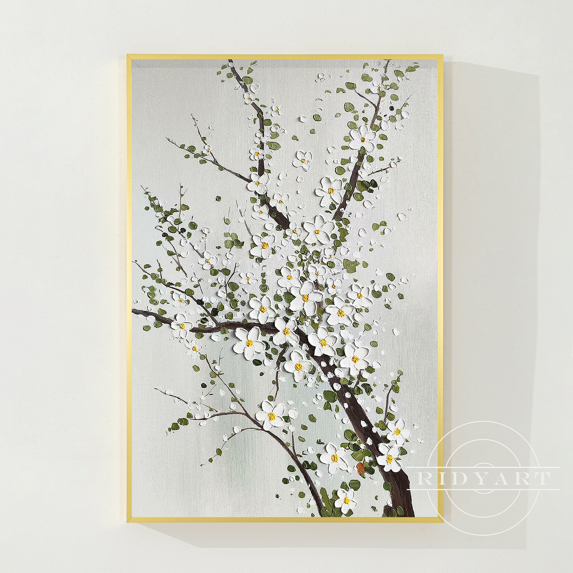 Original White Plum Blossom 3D Textured Painting on Canvas