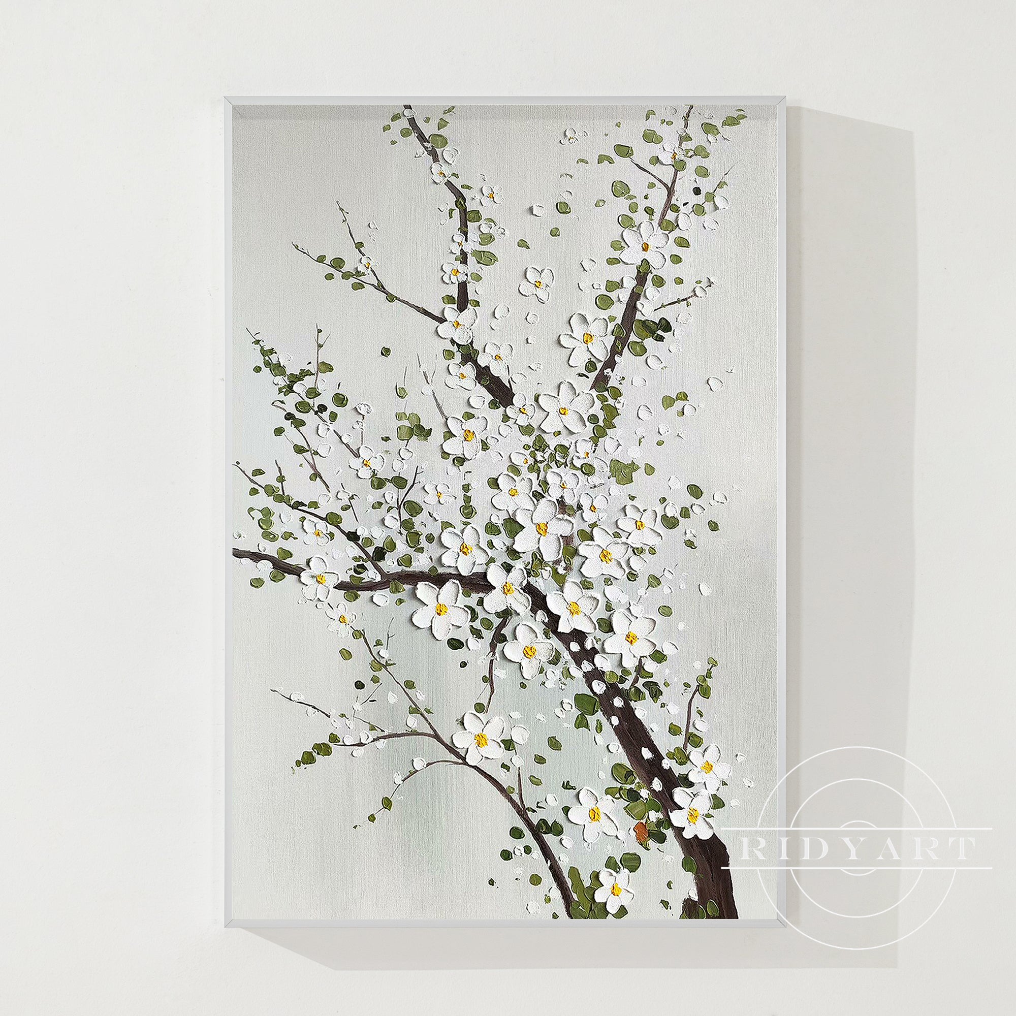 Original White Plum Blossom 3D Textured Painting on Canvas