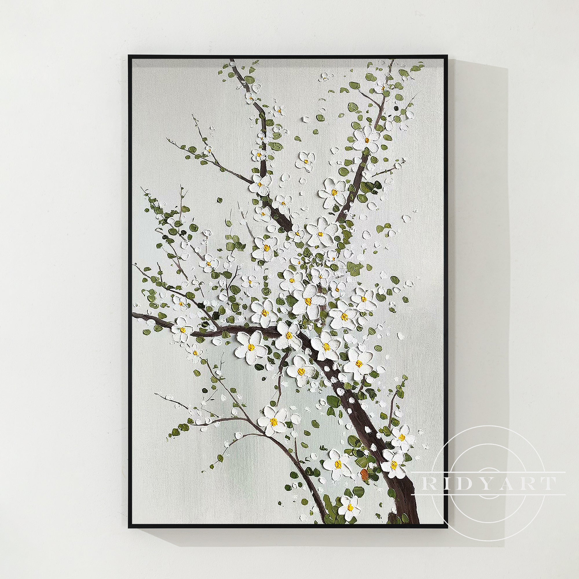 Original White Plum Blossom 3D Textured Painting on Canvas