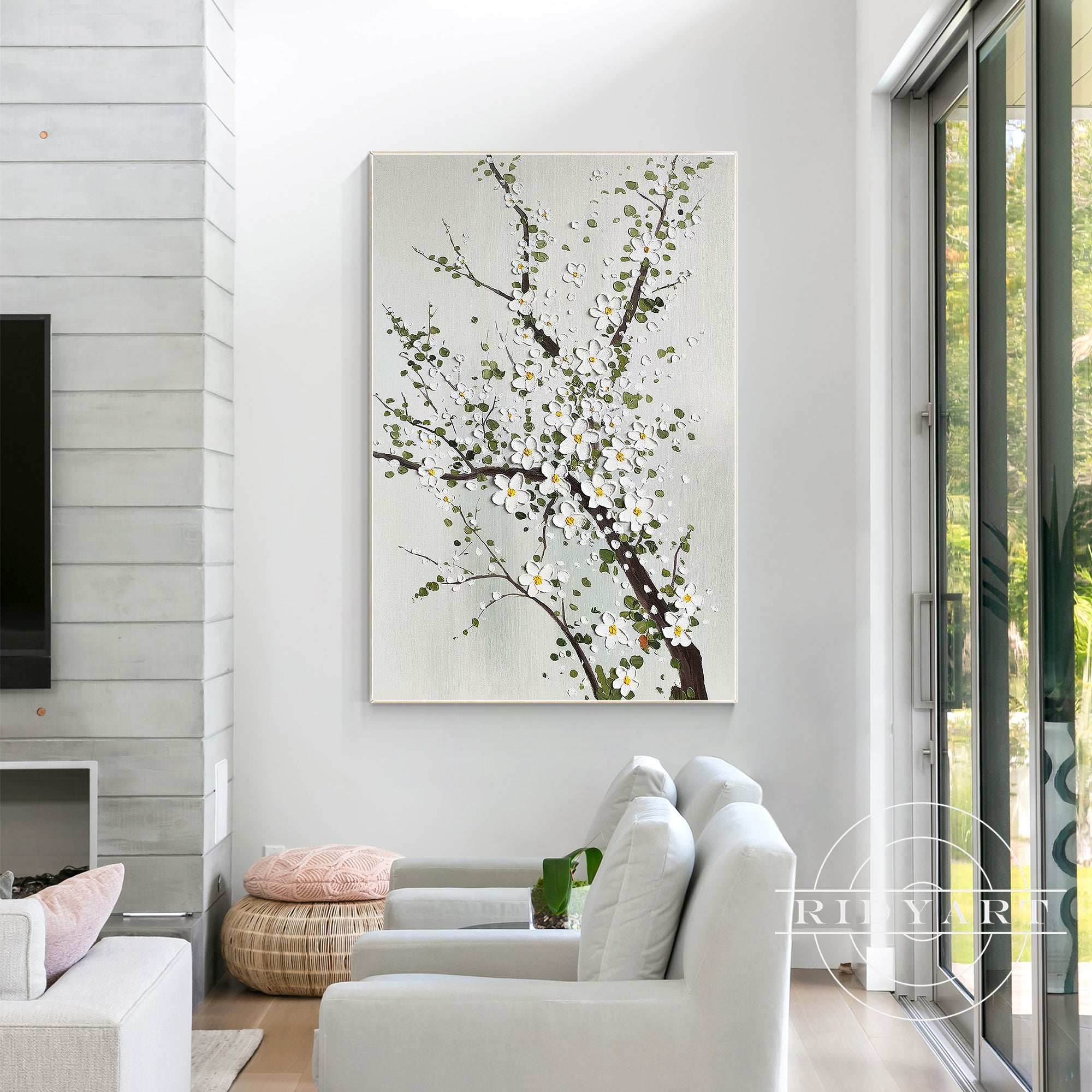 Original White Plum Blossom 3D Textured Painting on Canvas