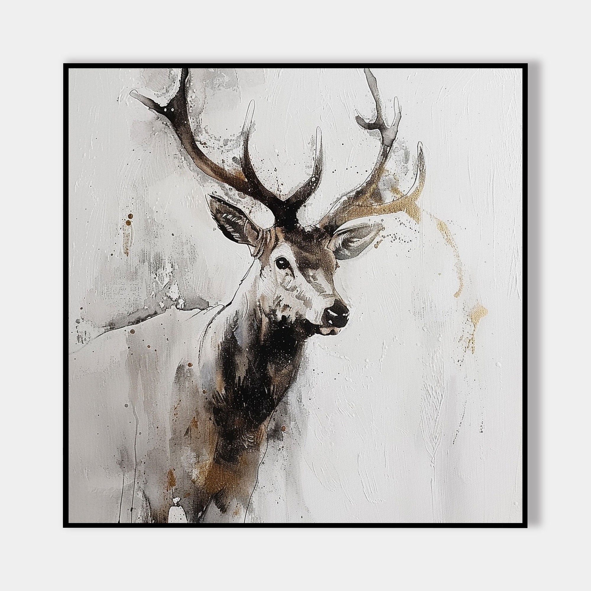 Original and Hand-painted Stag Canvas Wall Art, Modern Animal Painting