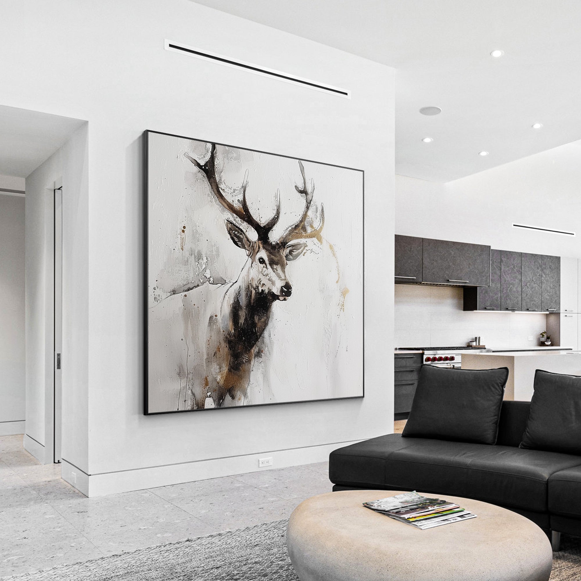 Original and Hand-painted Stag Canvas Wall Art, Modern Animal Painting