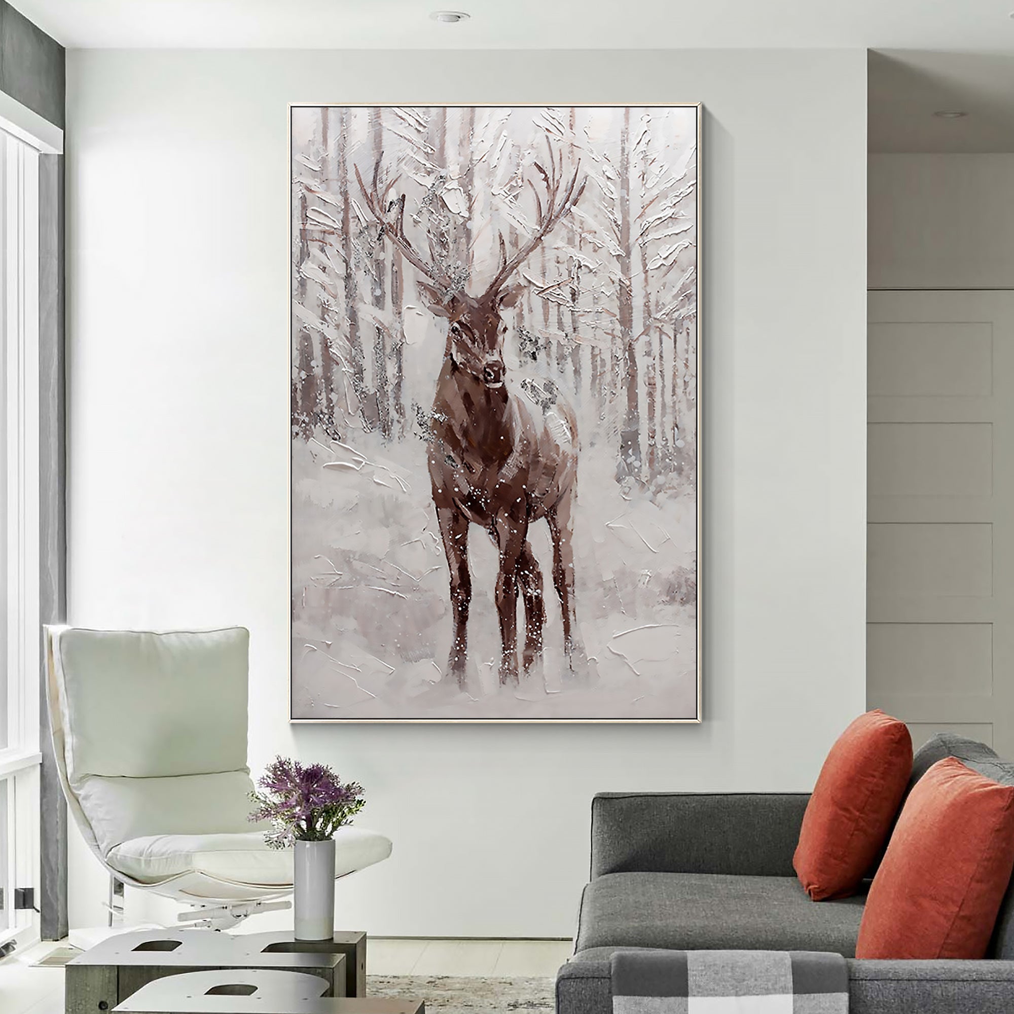 Original and Hand-painted Stag Canvas Wall Art