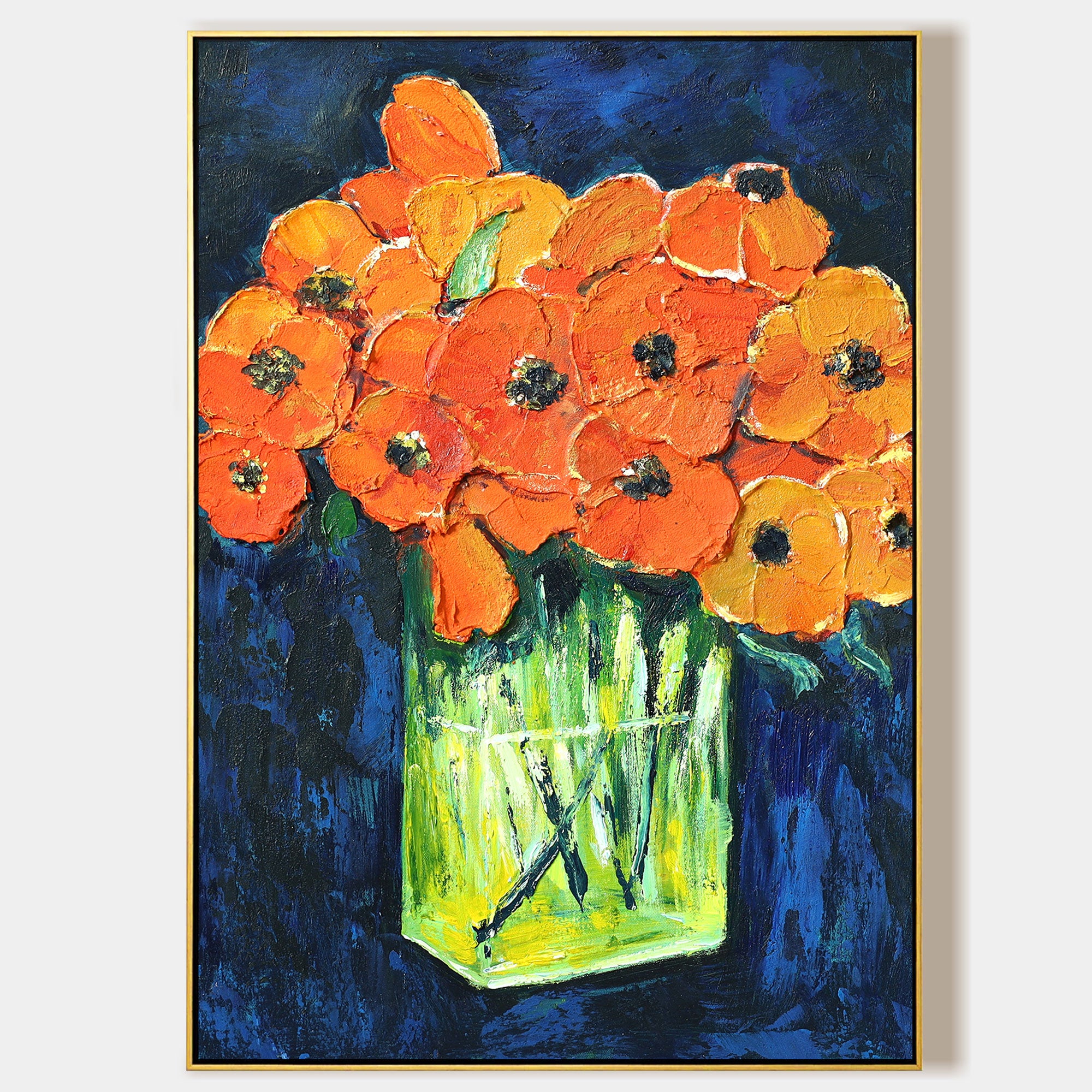 3D Abstract floral painting orange poppy painting