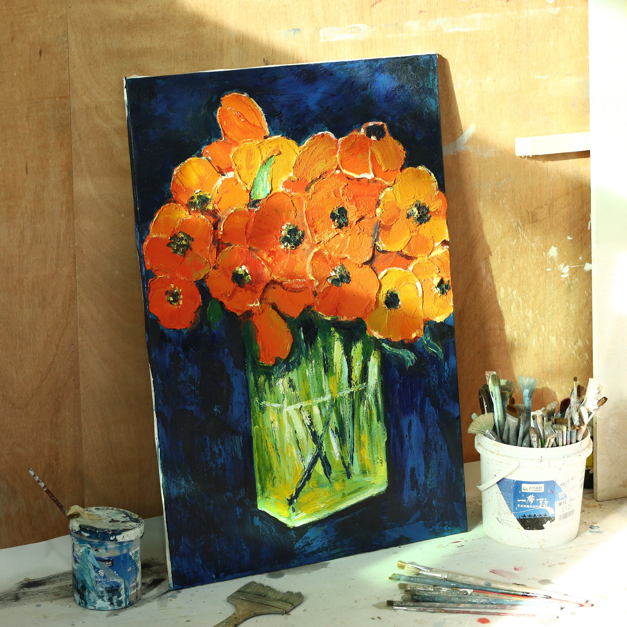 3D Abstract floral painting orange poppy painting