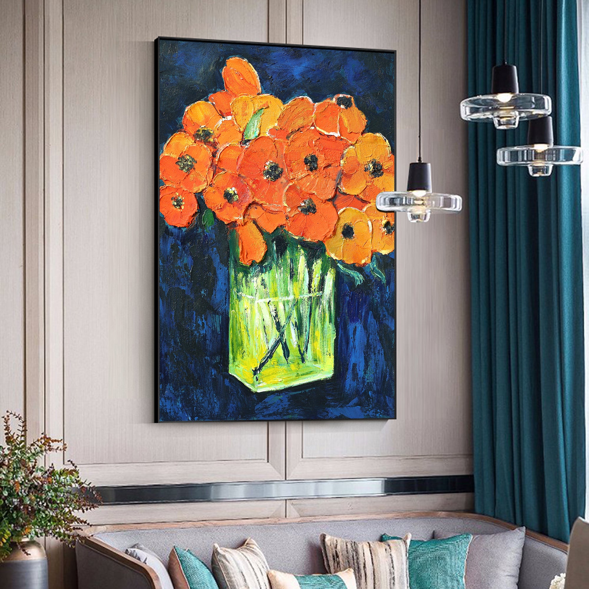 3D Abstract floral painting orange poppy painting