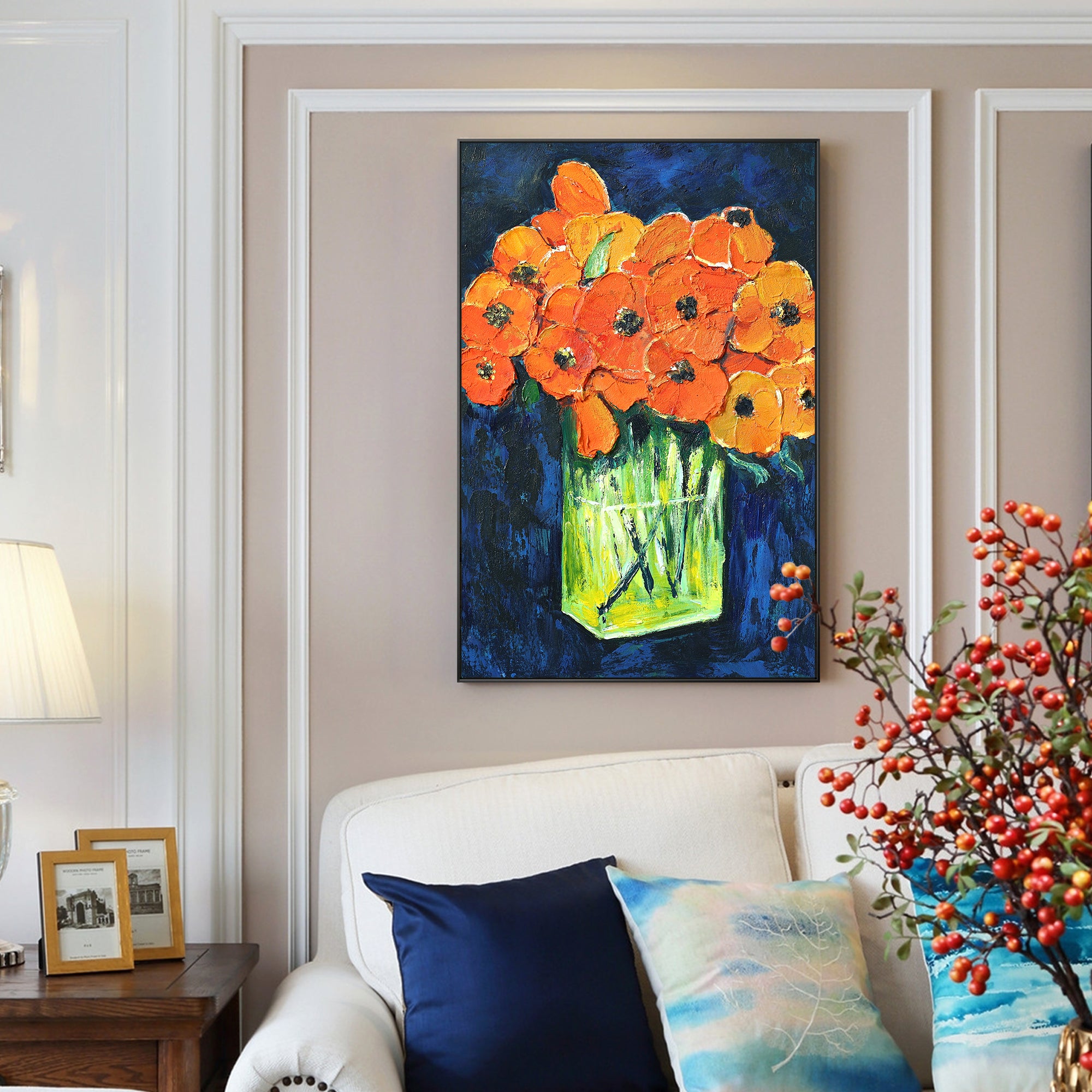 3D Abstract floral painting orange poppy painting