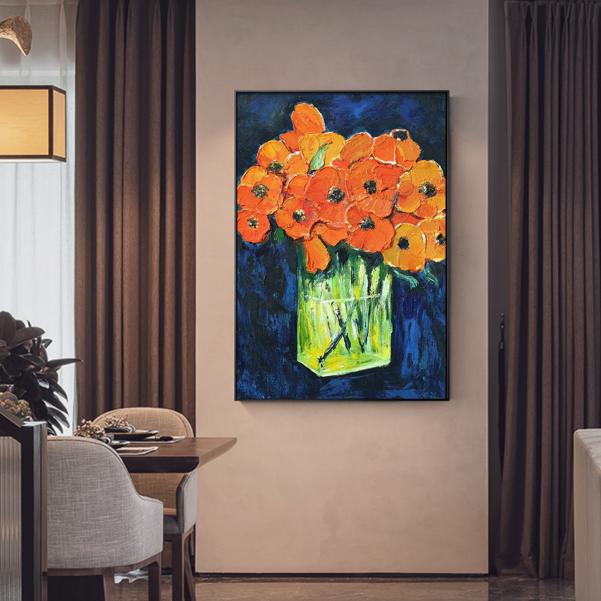 3D Abstract floral painting orange poppy painting