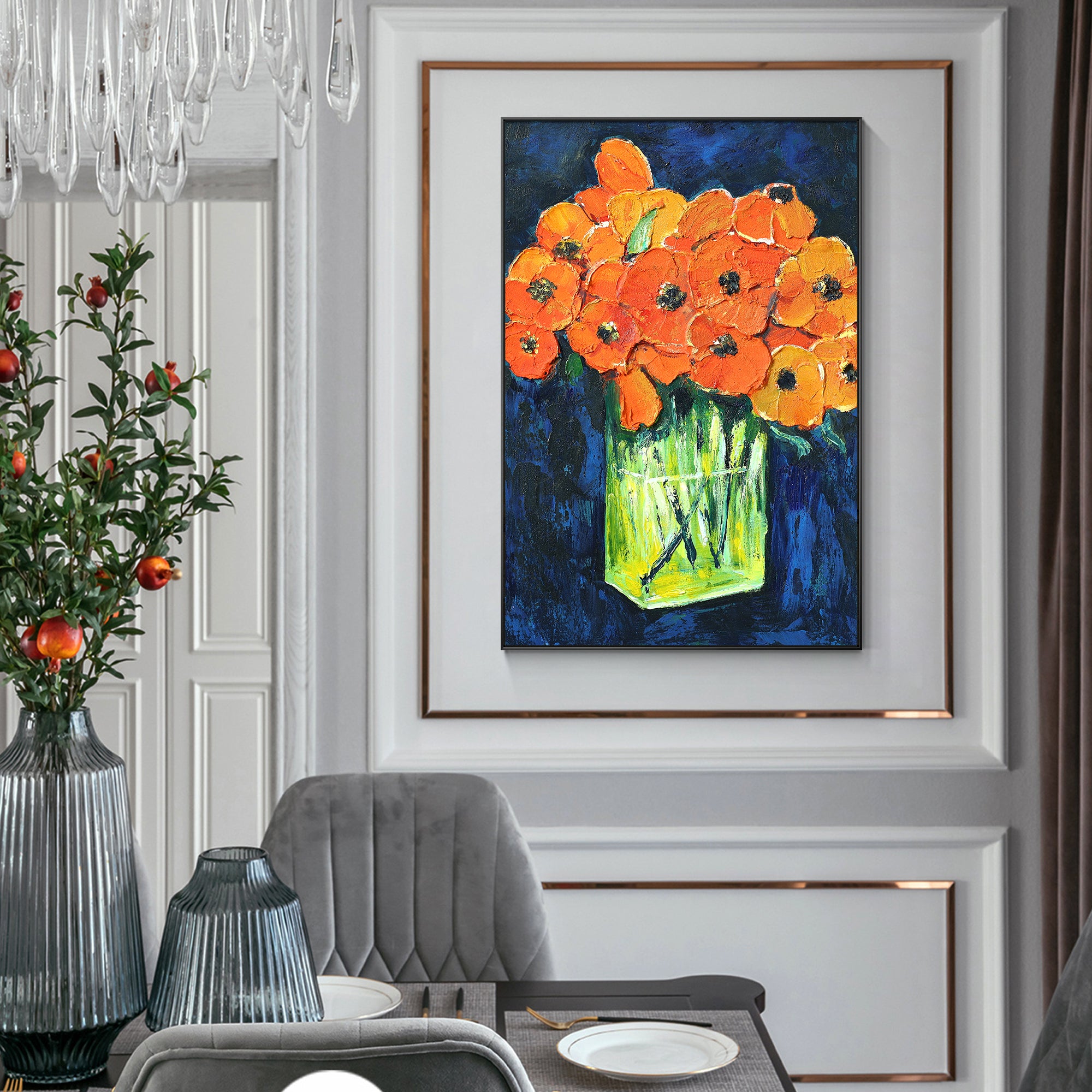 3D Abstract floral painting orange poppy painting