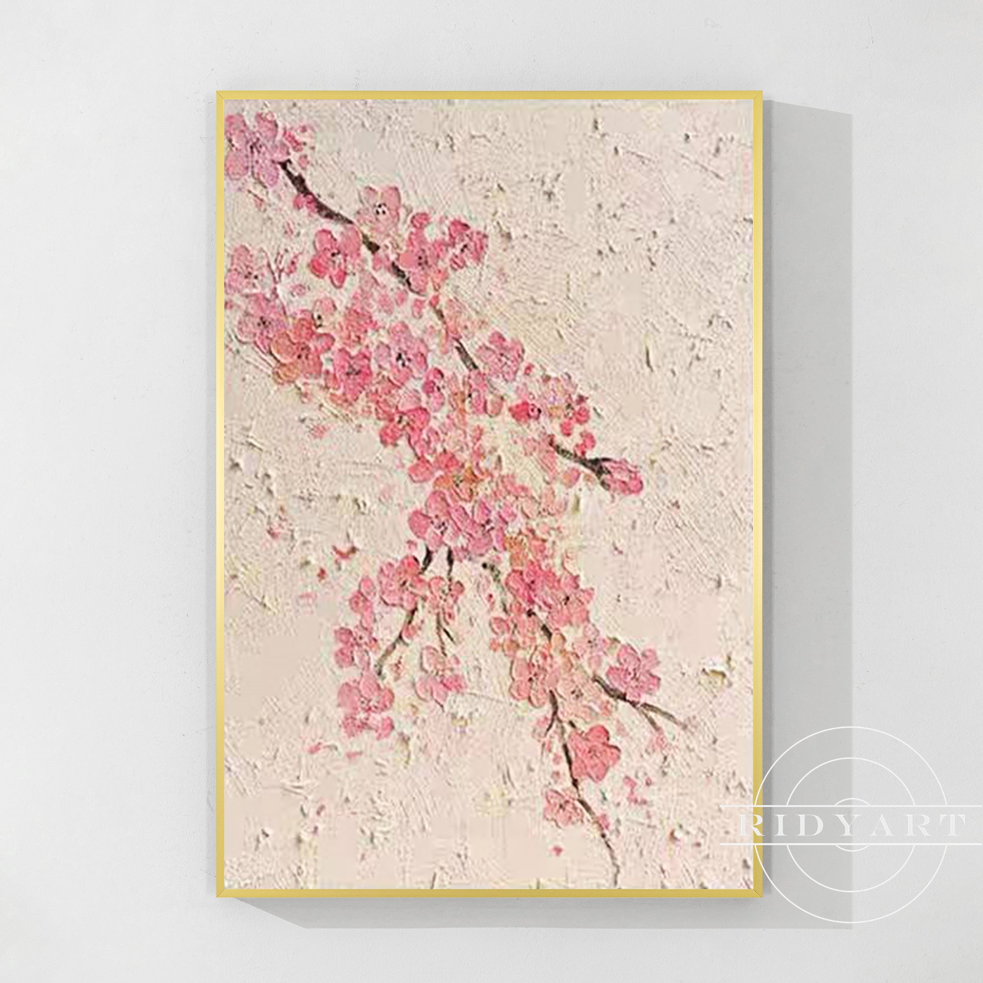 Pink flower wall art with beige tones, showcasing delicate blooms in a soothing color palette for elegant home decor