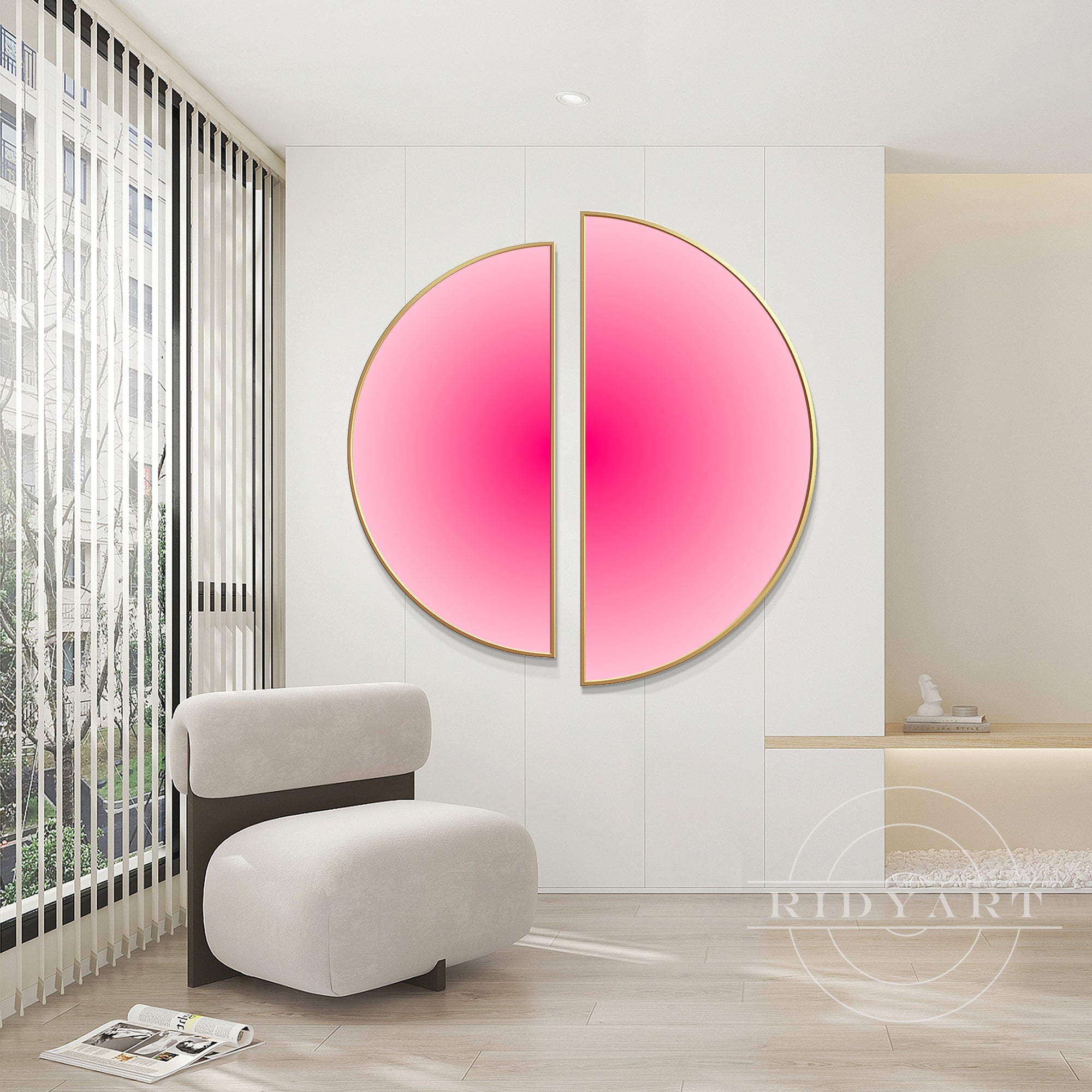 Vibrant pink gradient abstract oil painting for home decor