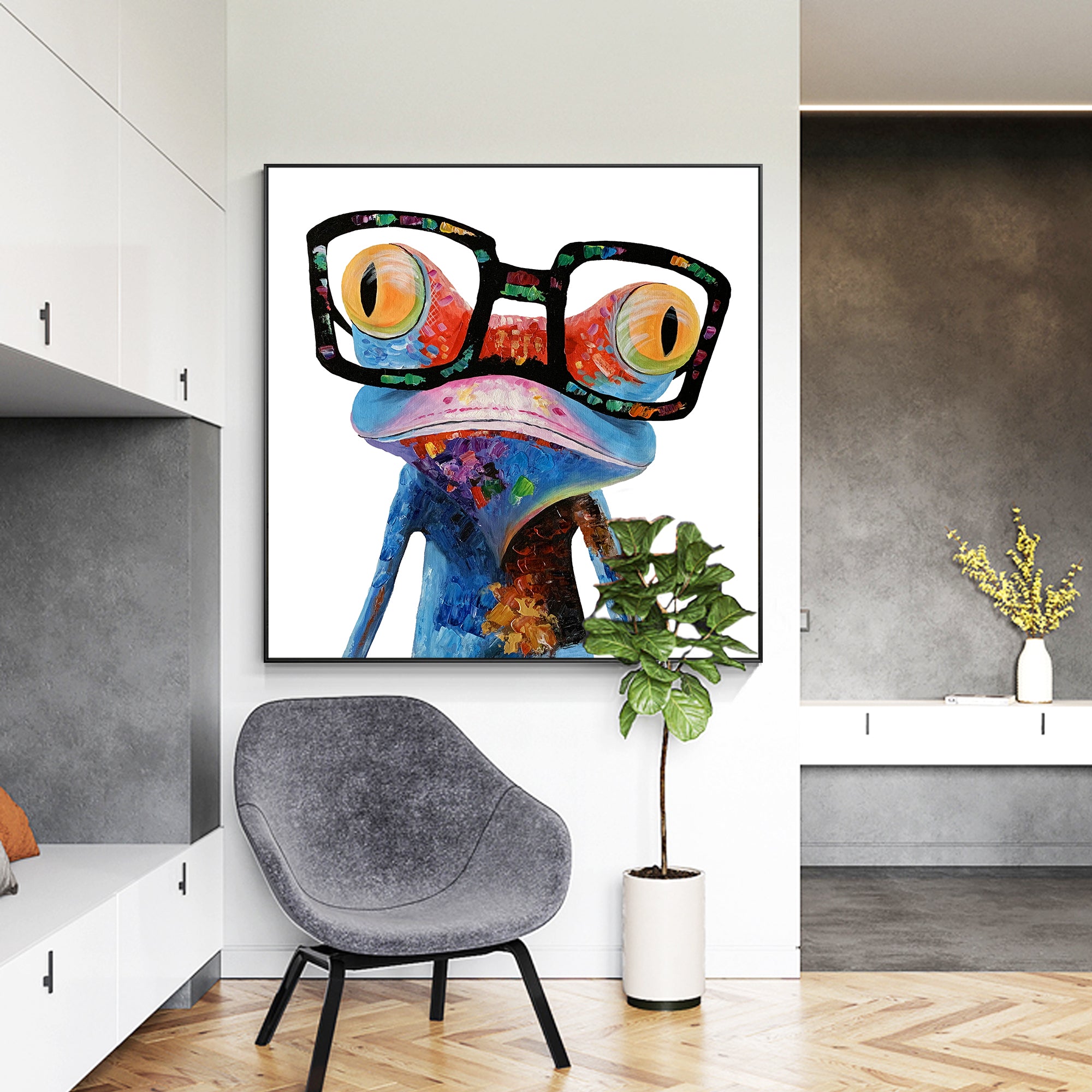 Rainbow Frog With Glasses Fun Animals Painting