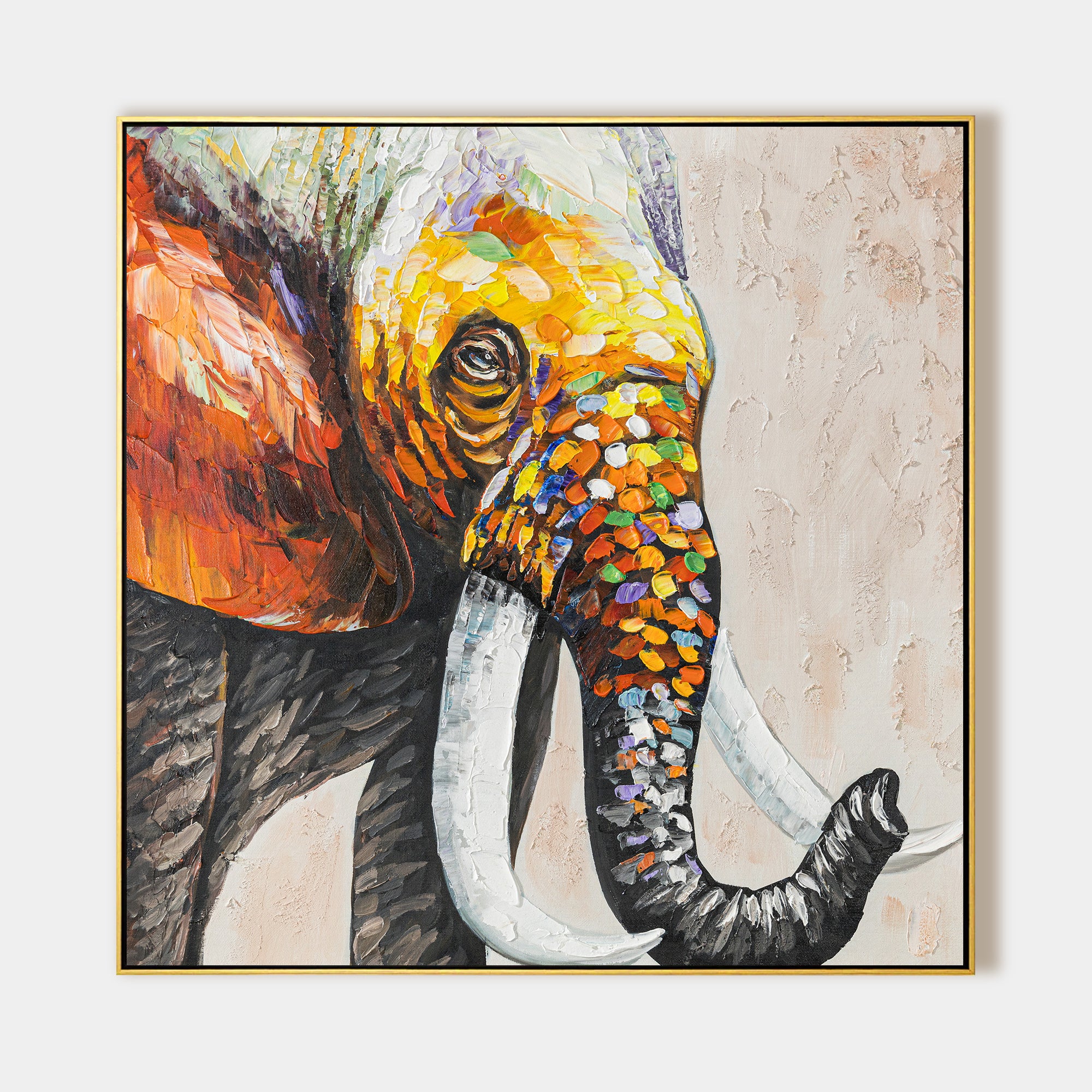 Luxury Elephant Wildlife Oil Painting Framed