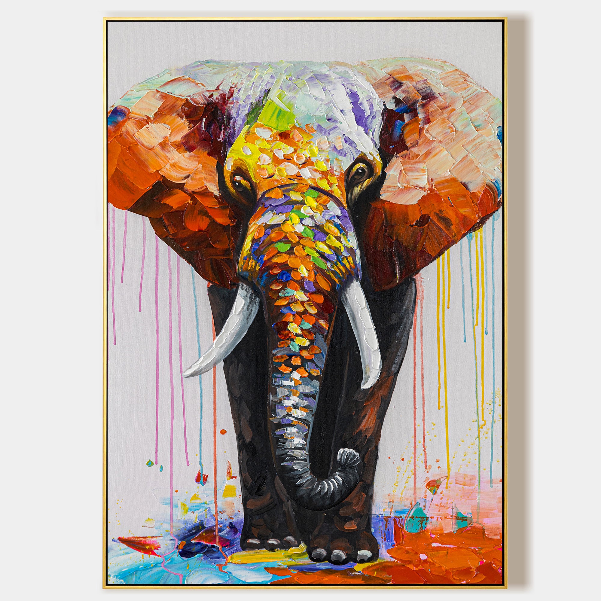 Luxury Colorful Elephant Oil Painting On Canvas