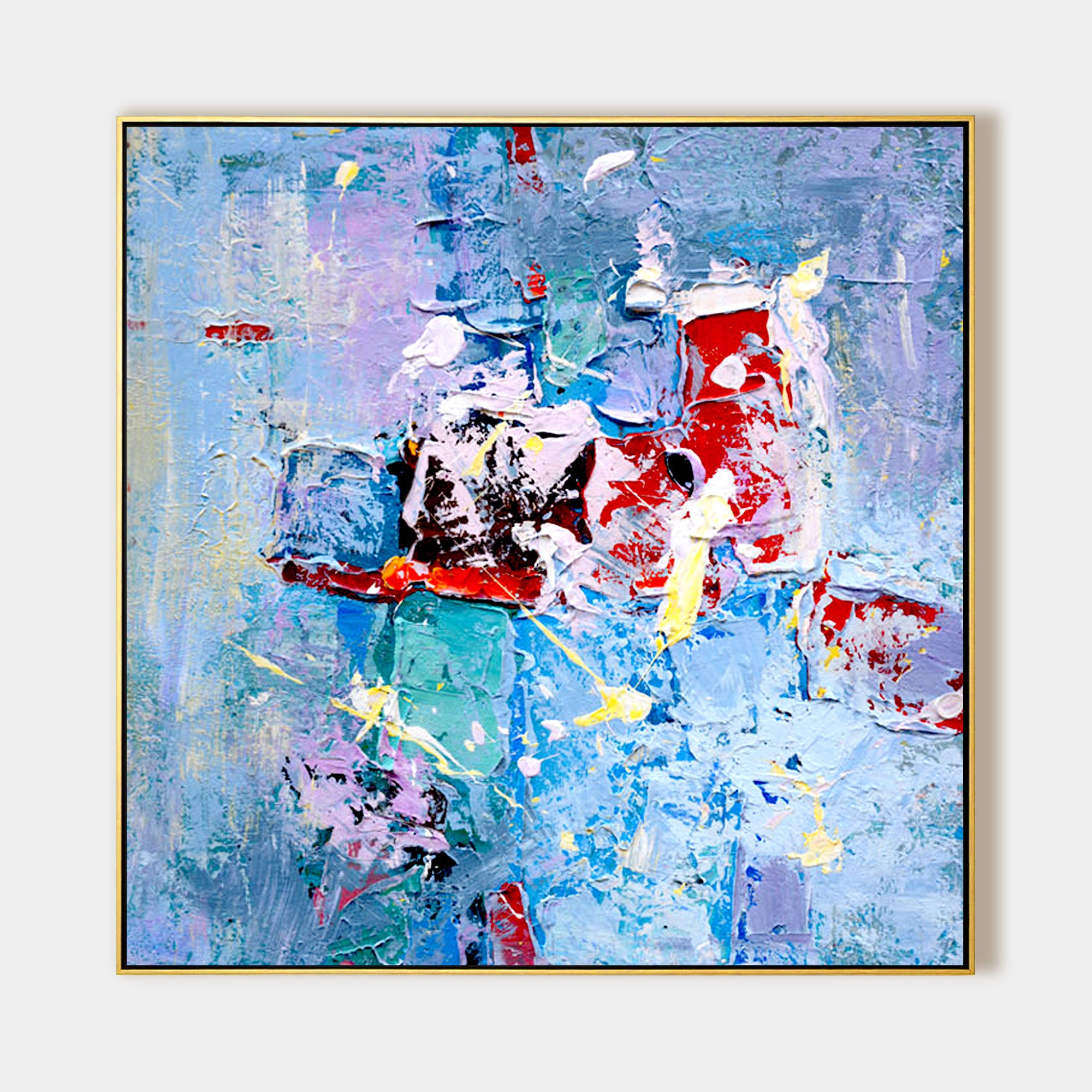 Abstract colorful oil painting with textured details