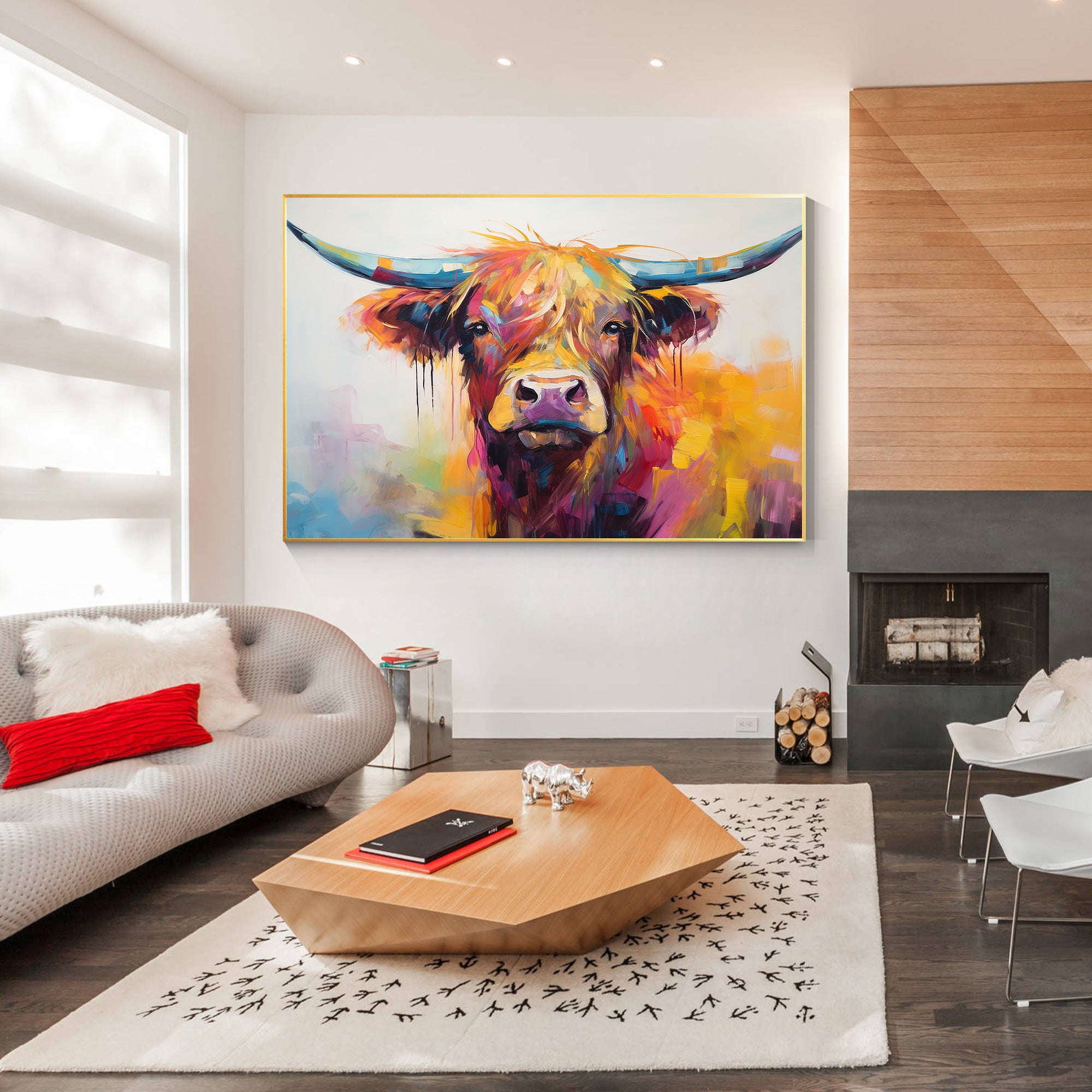 Rainbow Highland Cow Painting