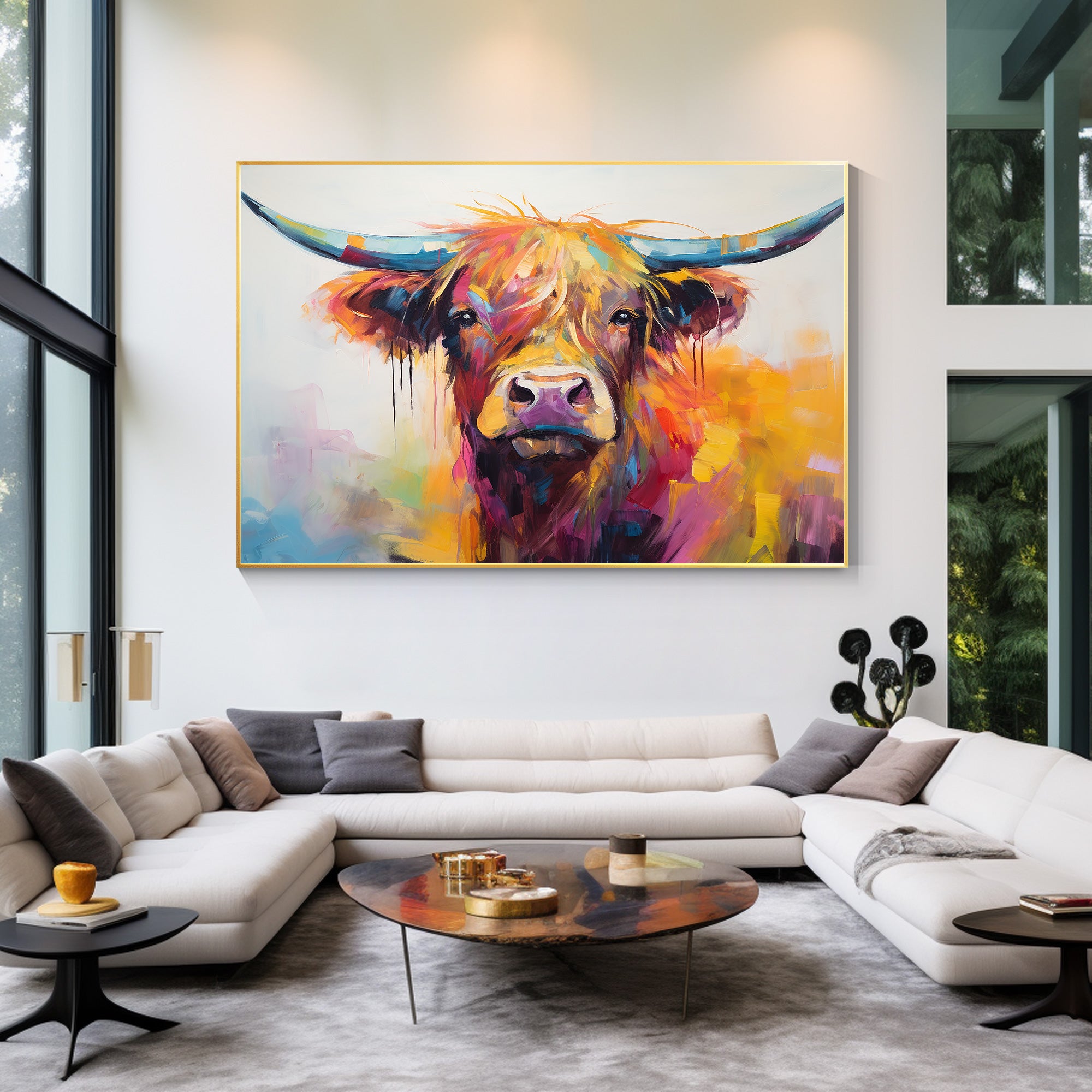 Rainbow Highland Cow Painting