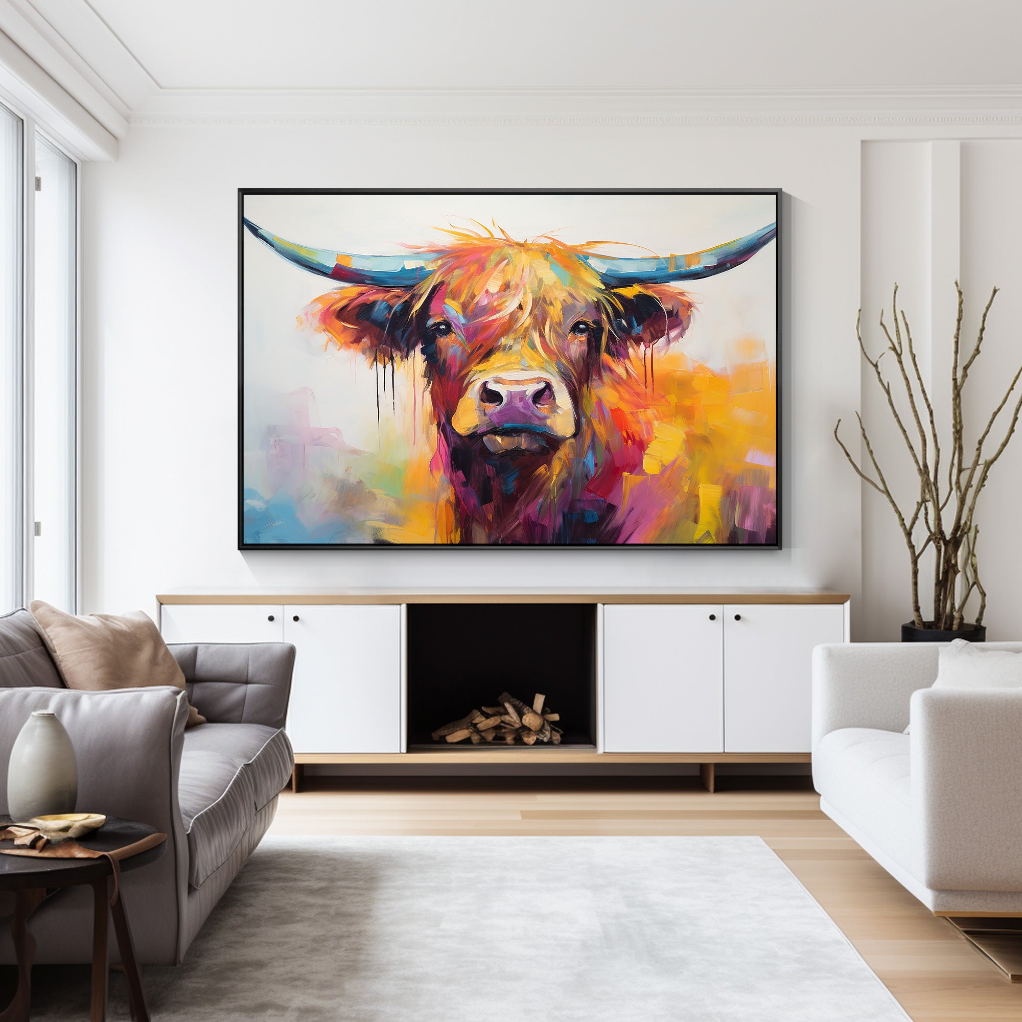 Rainbow Highland Cow Painting