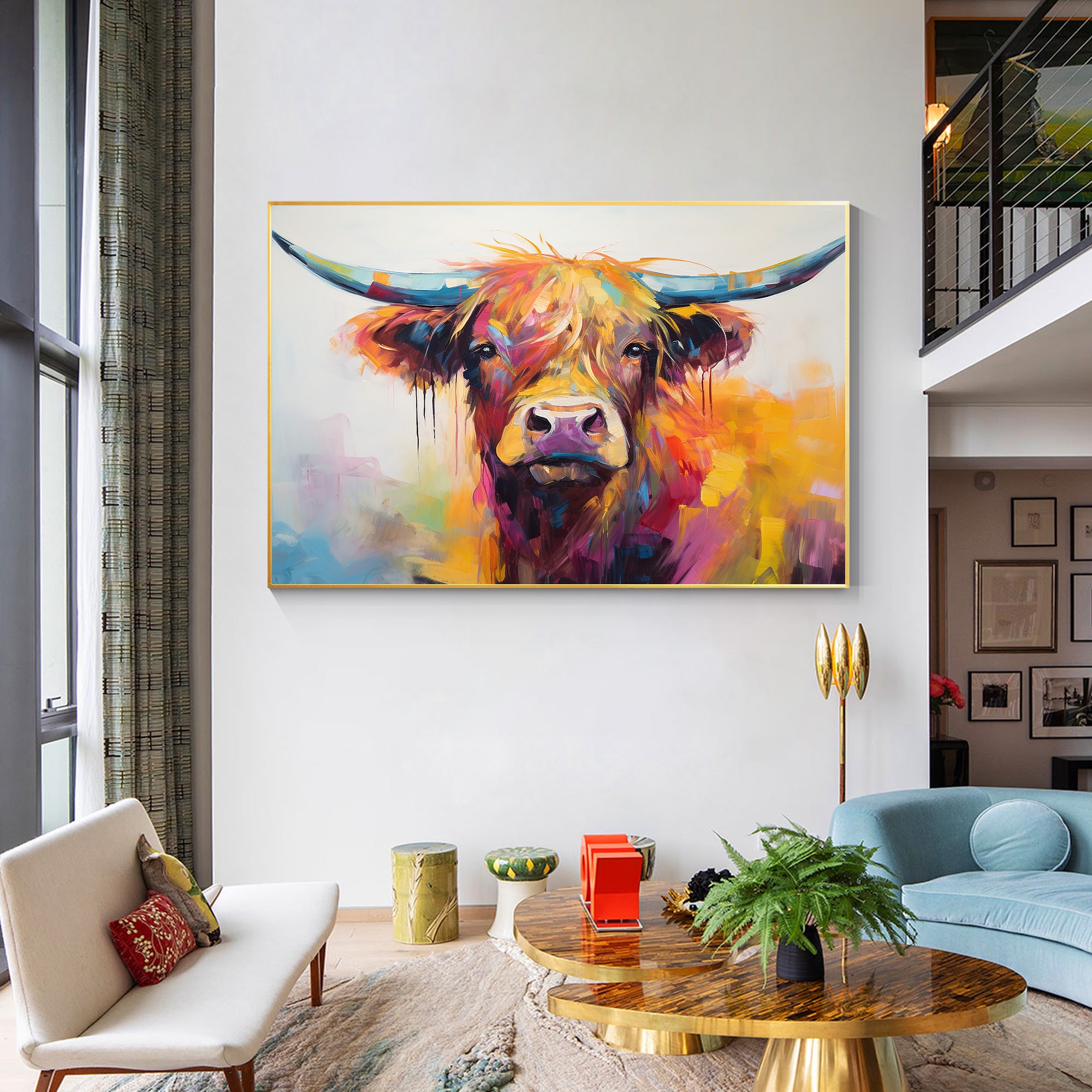 Rainbow Highland Cow Painting