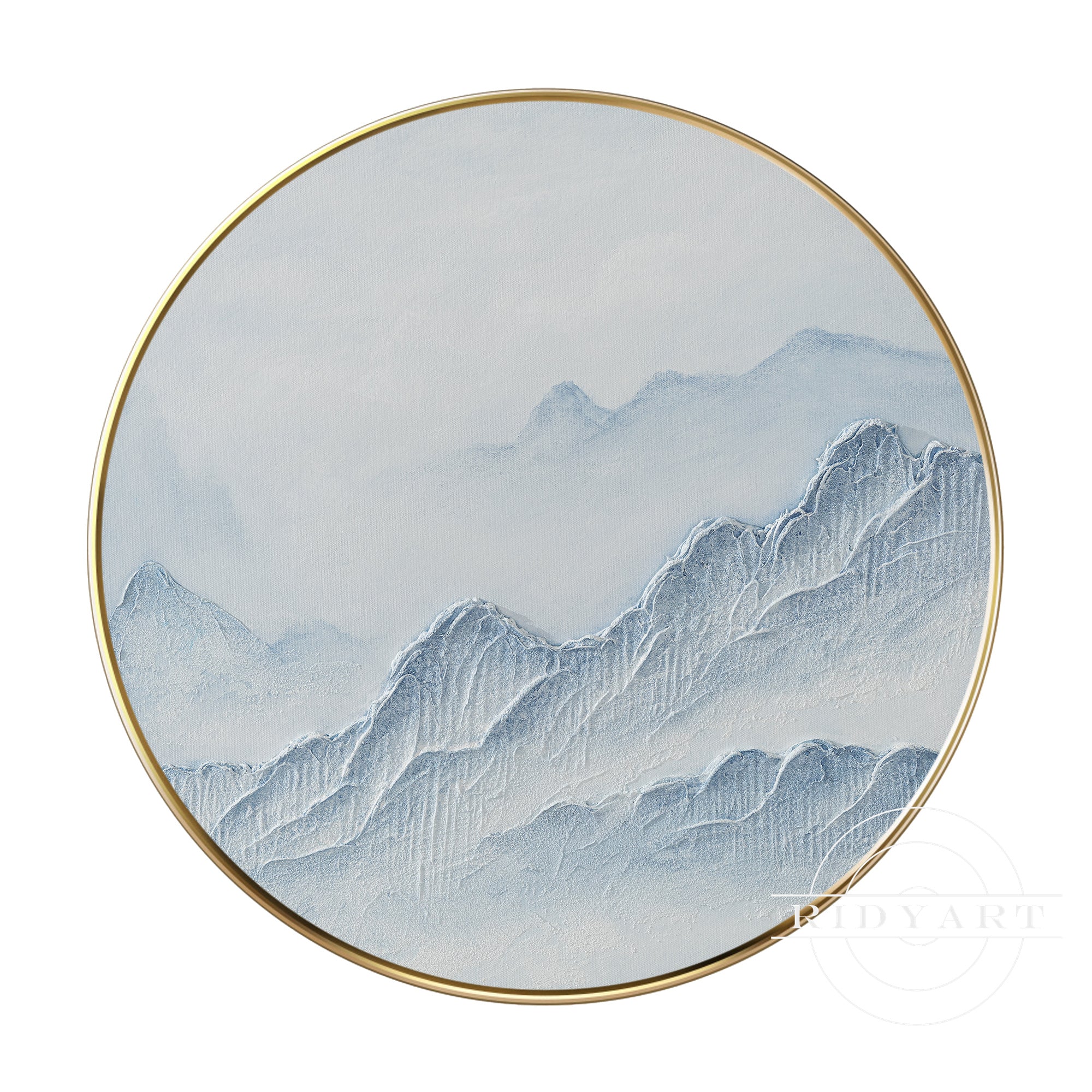 Round Blue White Mountain 3D Texture Wall Art Framed