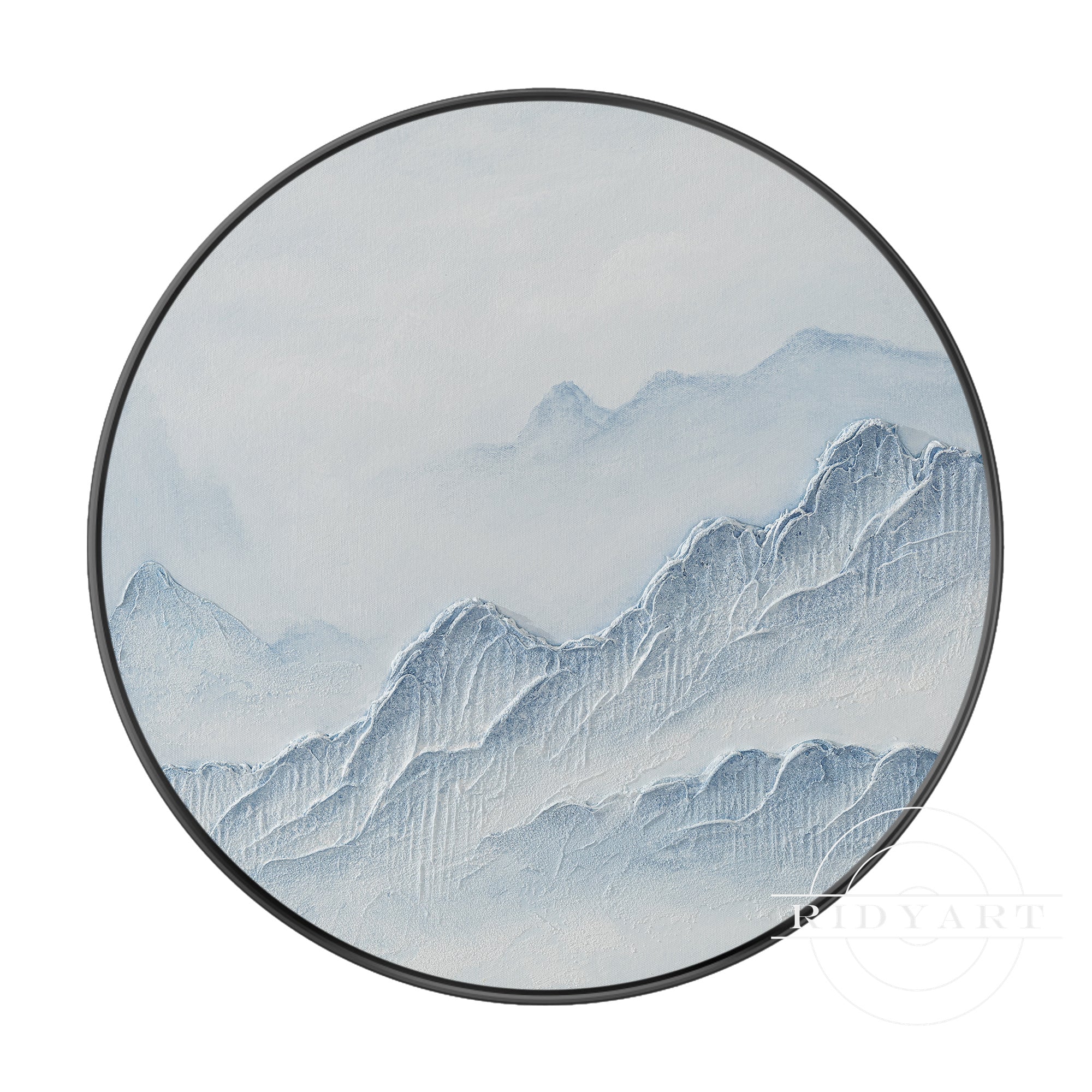 Round Blue White Mountain 3D Texture Wall Art Framed