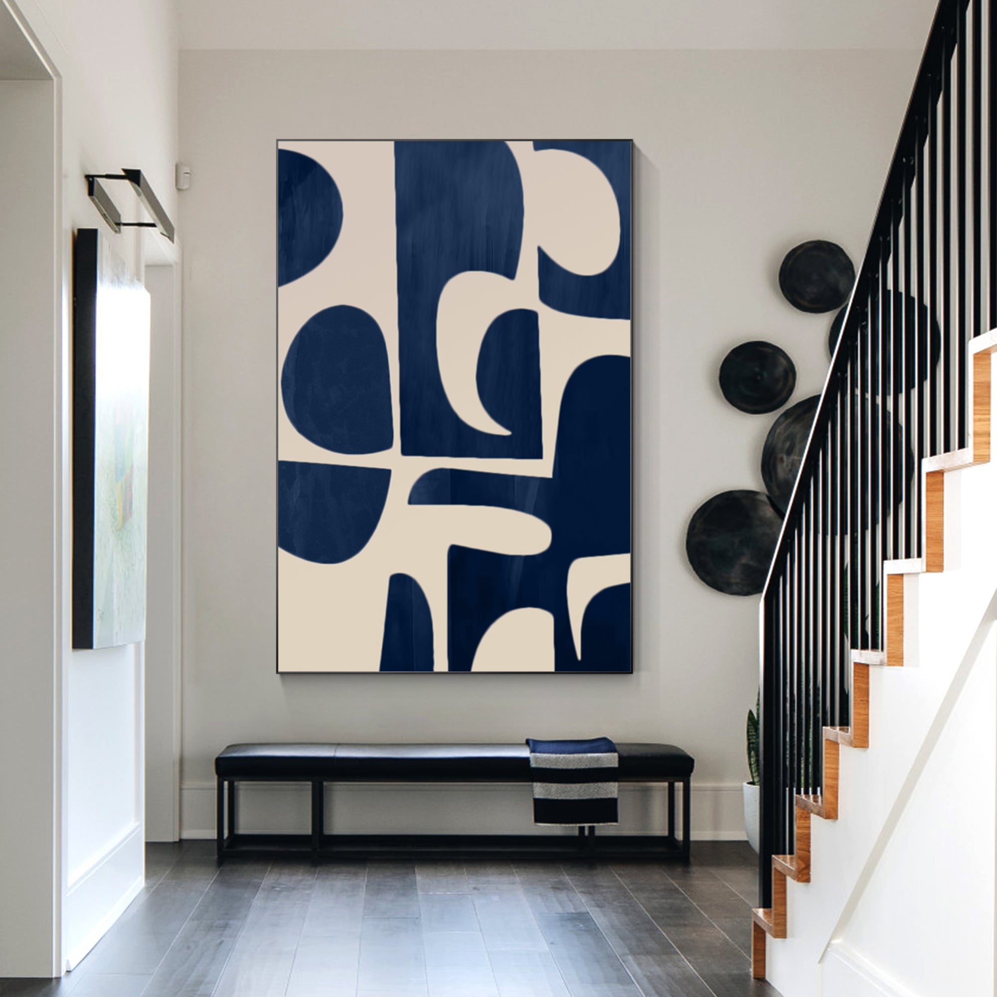 Royal Blue and Beige Abstract Art