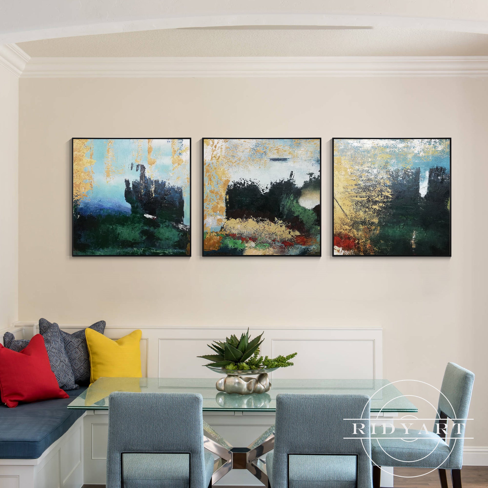 Set of 3 teal gold art_0719