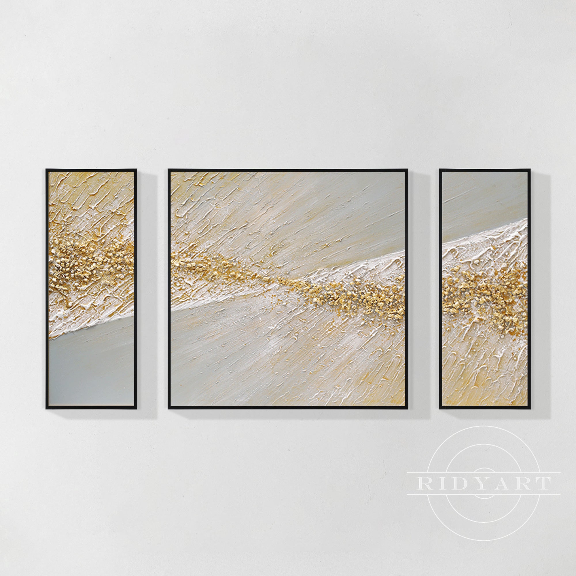 Set of 3 Gold beach wall art