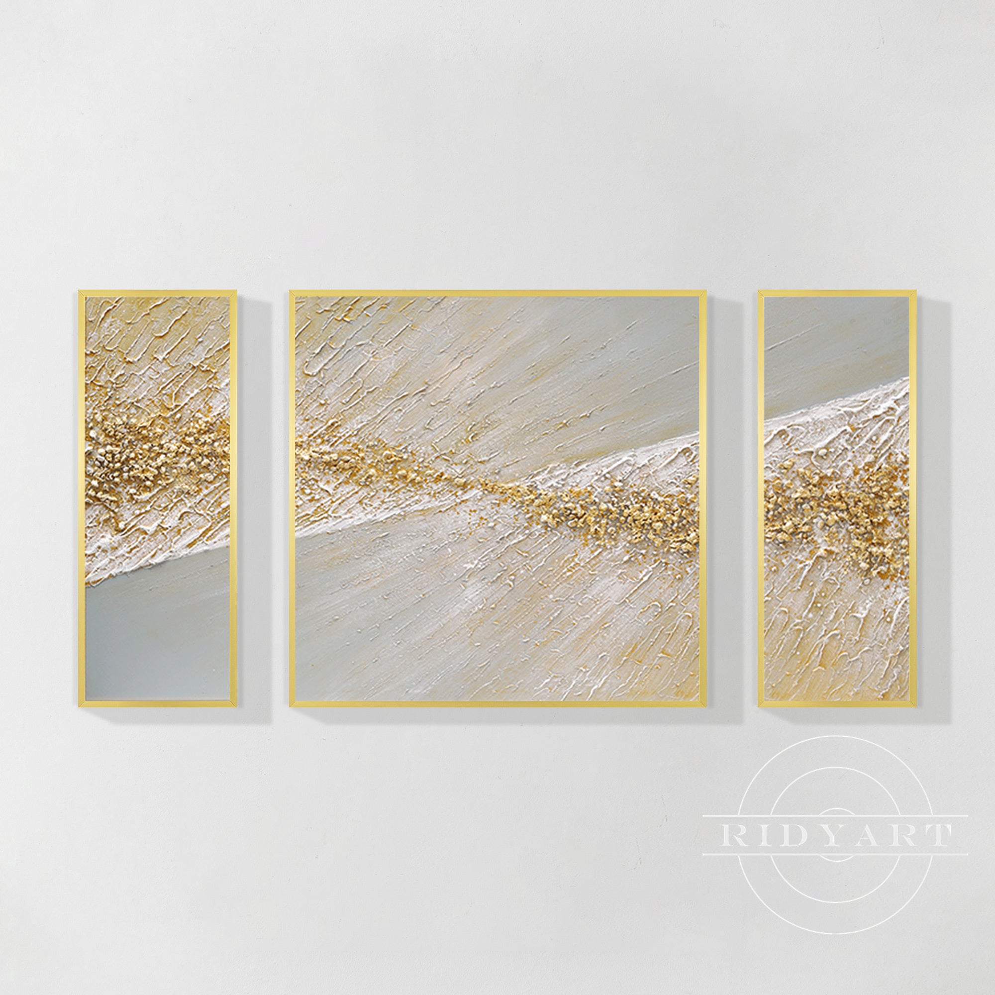 Set of 3 Gold beach wall art