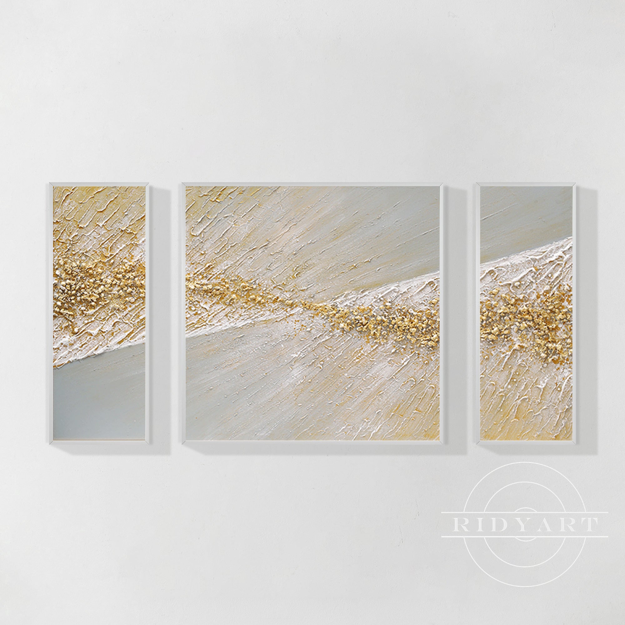 Set of 3 Gold beach wall art